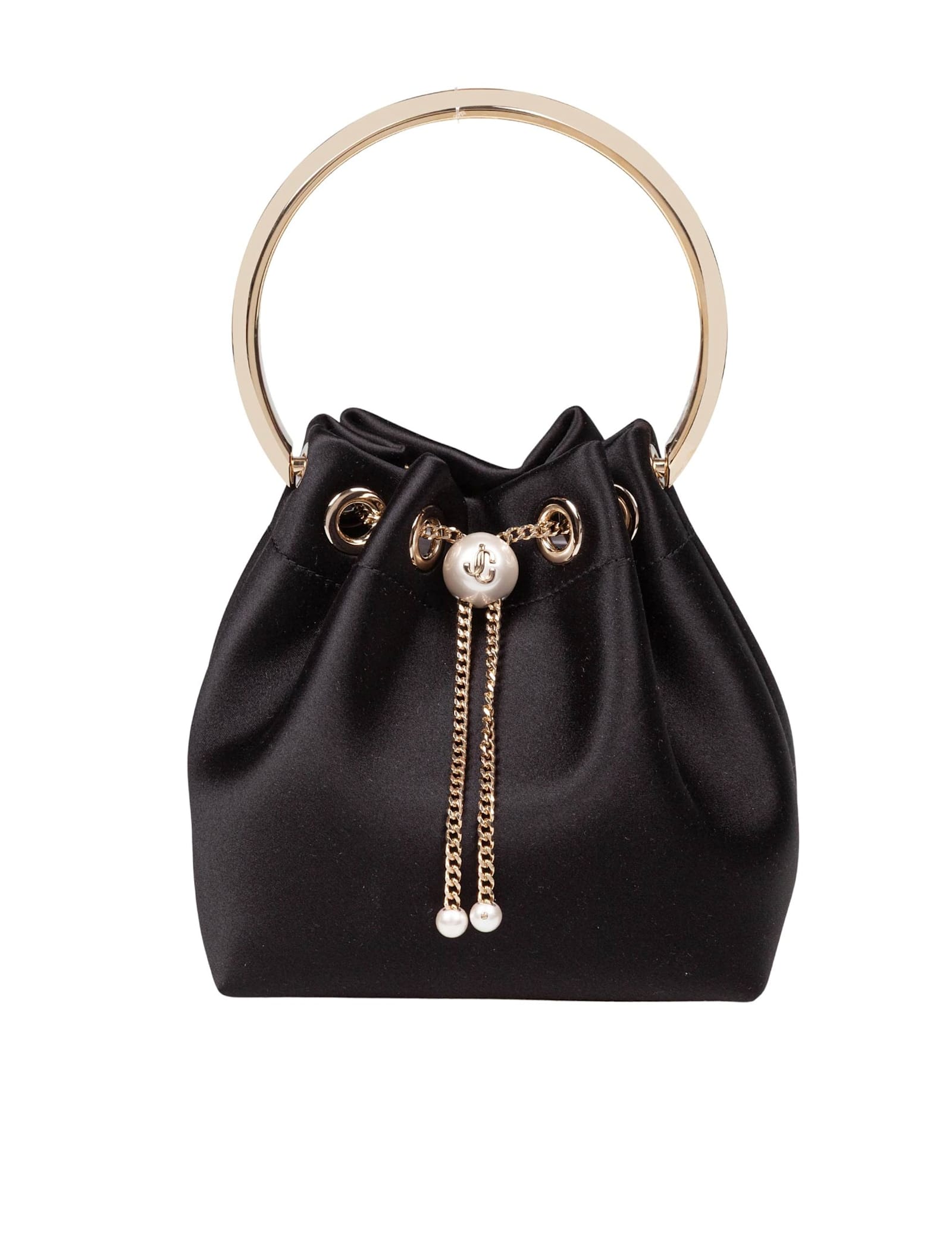 Jimmy Choo Bon Bon Black Satin Handbag In Black