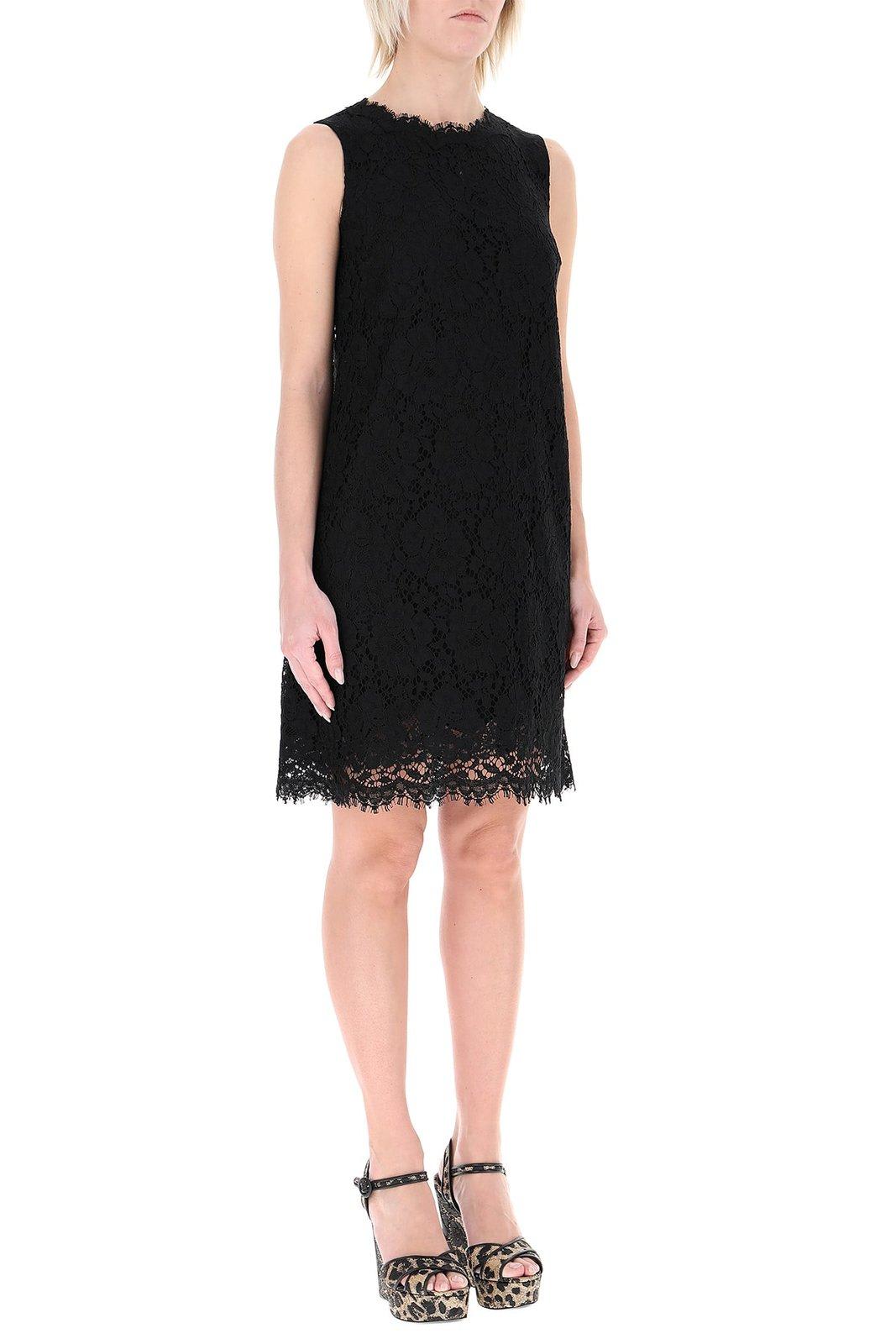 Shop Dolce & Gabbana Lace Sleeveless Mini Dress In Nero