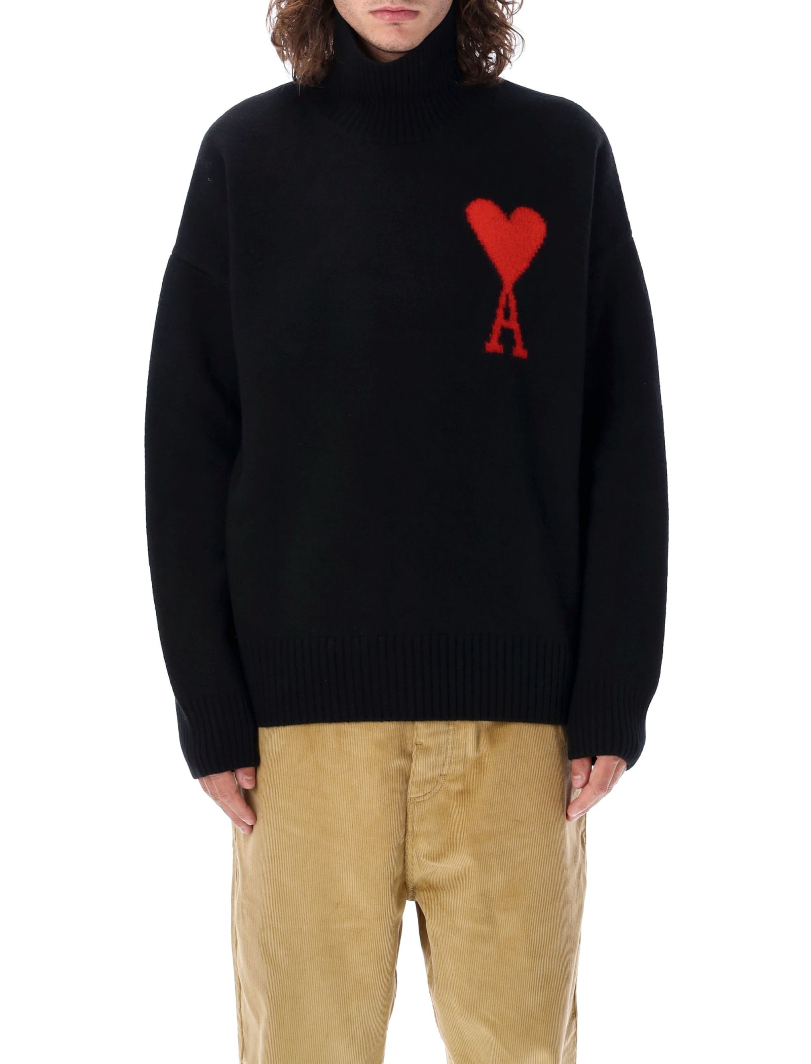 Shop Ami Alexandre Mattiussi Adc Funnel Neck Sweater In Black/red