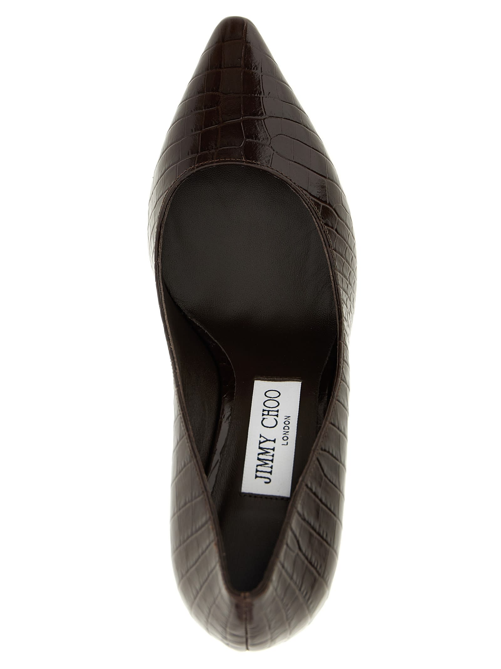 Jimmy Choo Romy 85 Leather Pumps With Croco Effect In Brown