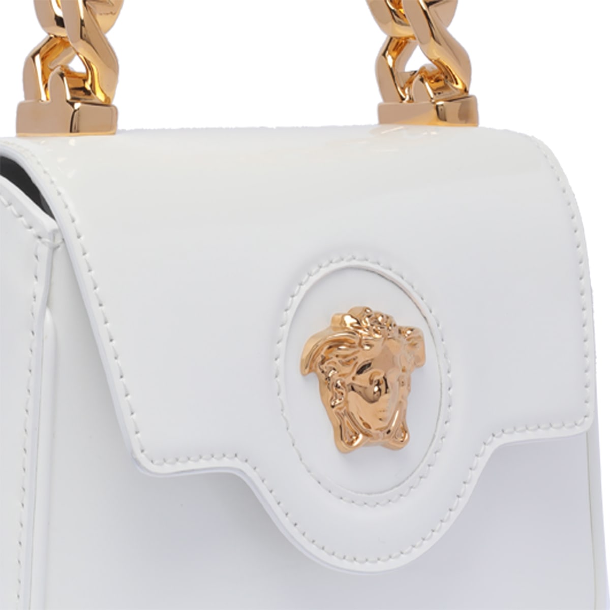 Shop Versace Mini La Medusa Handbag In White