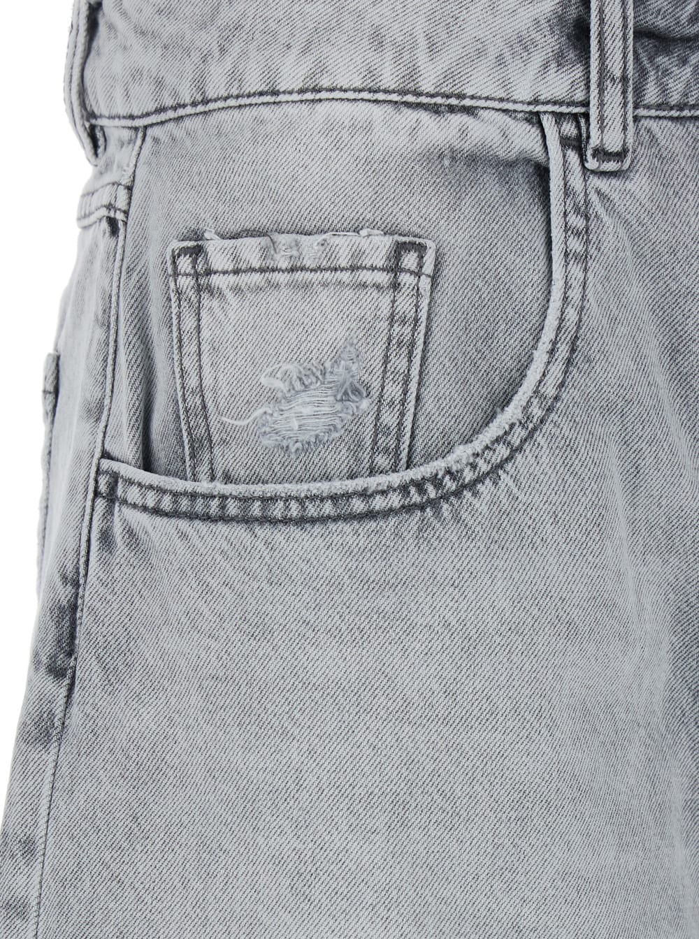 ICON DENIM LEA GREY BERMUDA PANTS WITH FRONT RIPPED DETAILS AND LOGO PATCH ON THE REAR IN DENIM WOMAN 