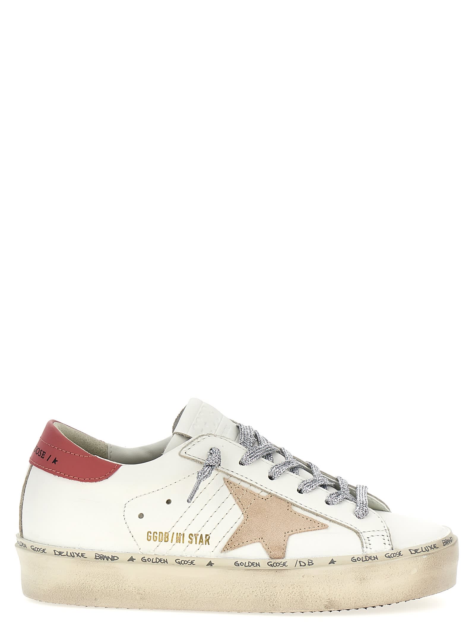 Golden Goose Leather Distressed Sneakers Metallic Detail In White