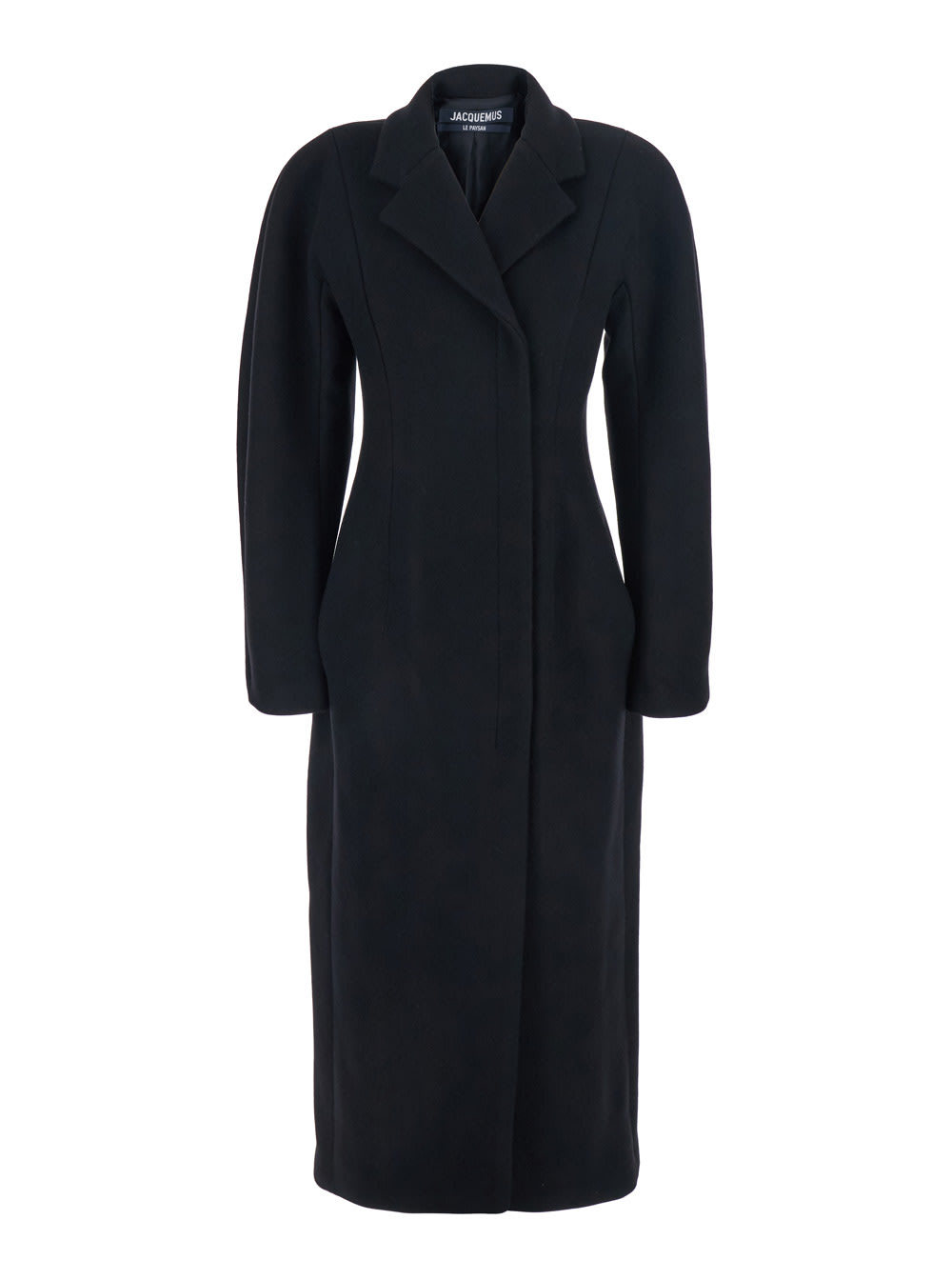 Jacquemus Le Manteau Curvo Black Double-breasted Coat With Notched Revers And Rear Single Vent In Wool Woman In Black