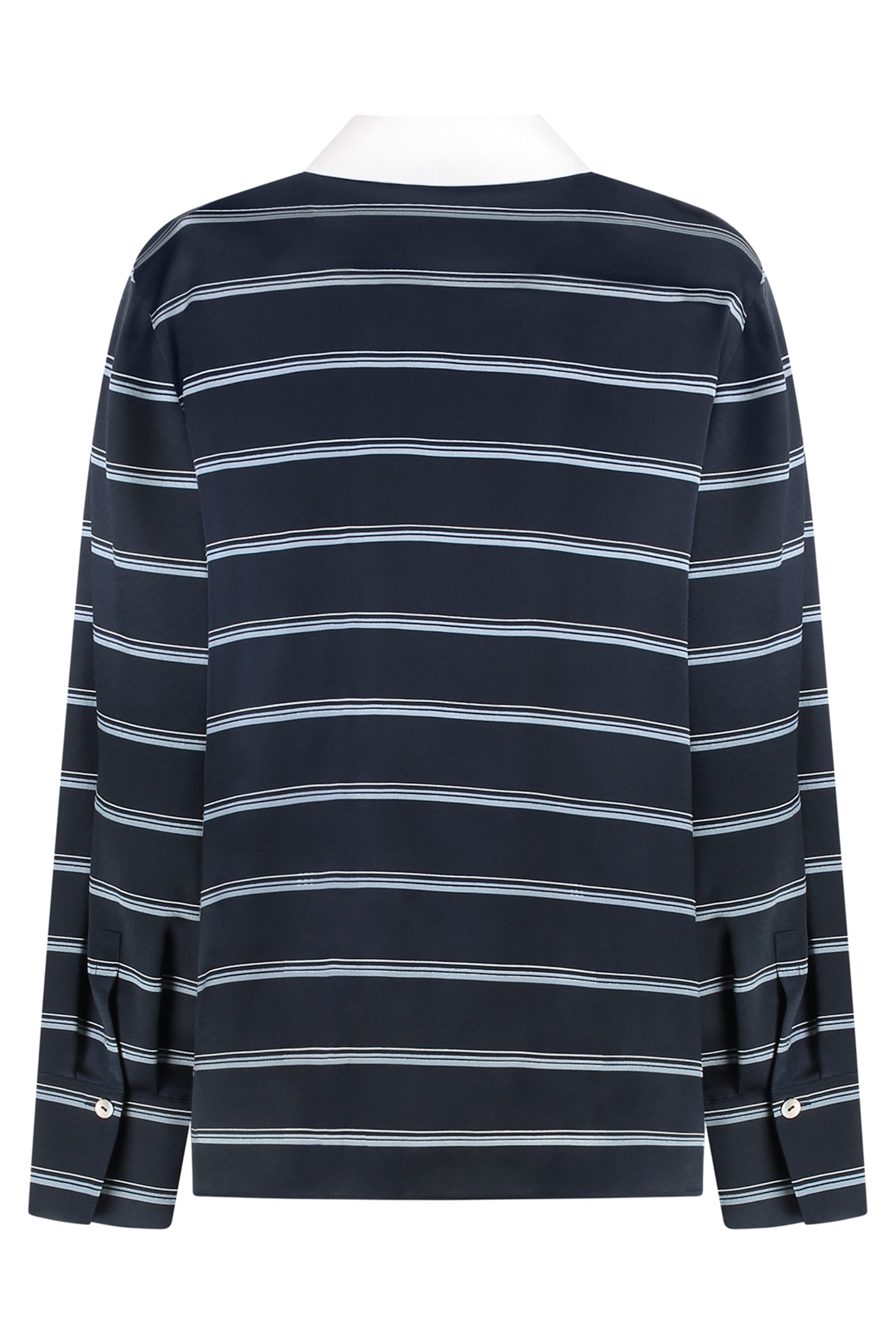 Vince Long-sleeve Stripe Silk Rugby Shirt In Blue