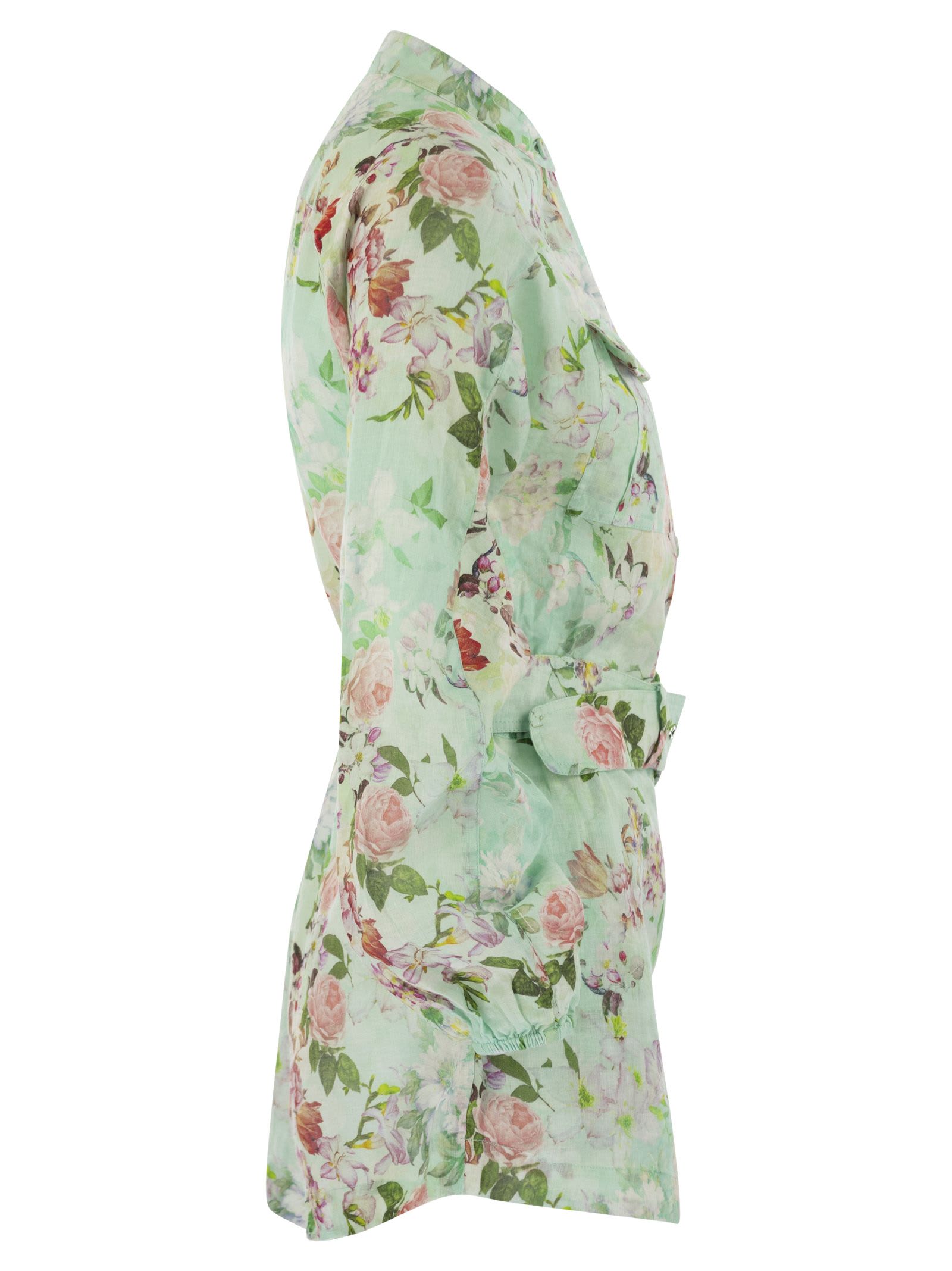 Shop Mc2 Saint Barth Hanniel - Playsuit With Flower Pattern In Water Green