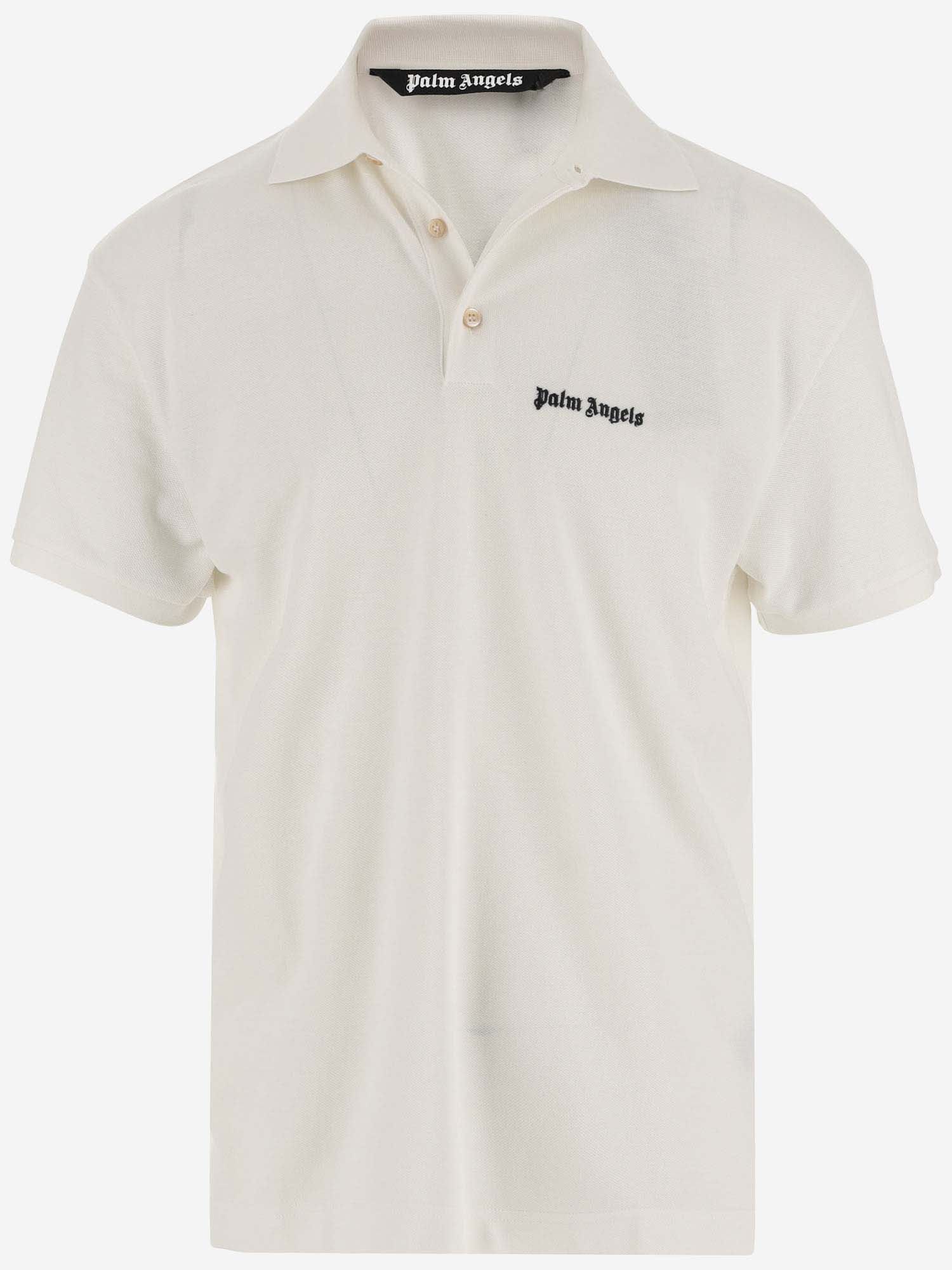 Shop Palm Angels Cotton Polo Shirt With Logo In Beige