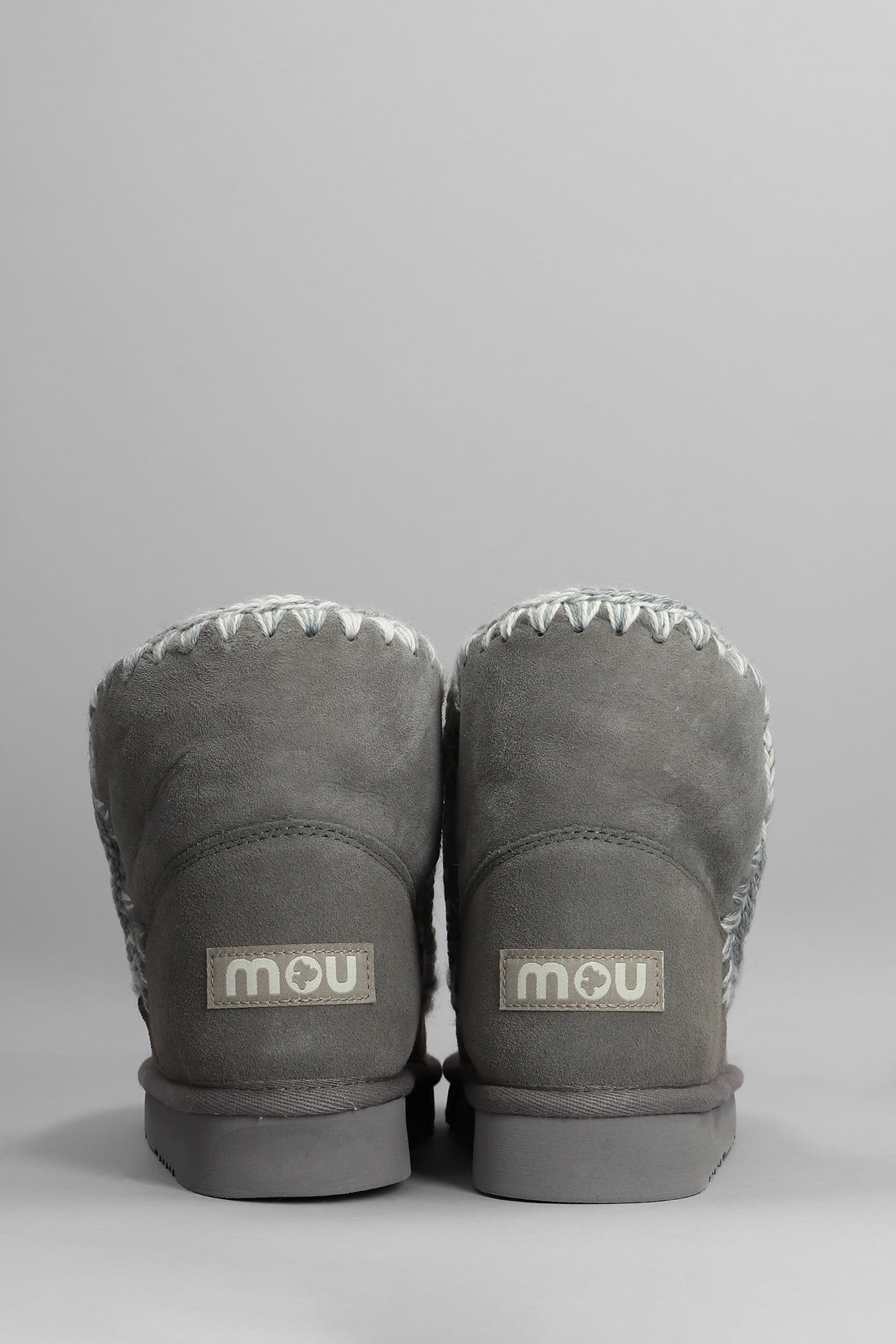 Mou Eskimo 18 Low Heels Ankle Boots In Grey Suede In Grey