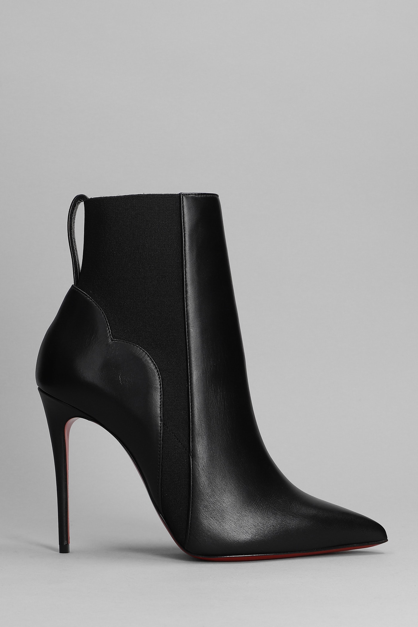CHRISTIAN LOUBOUTIN CHELSEA CHICK BOOTY HIGH HEELS ANKLE BOOTS IN BLACK LEATHER