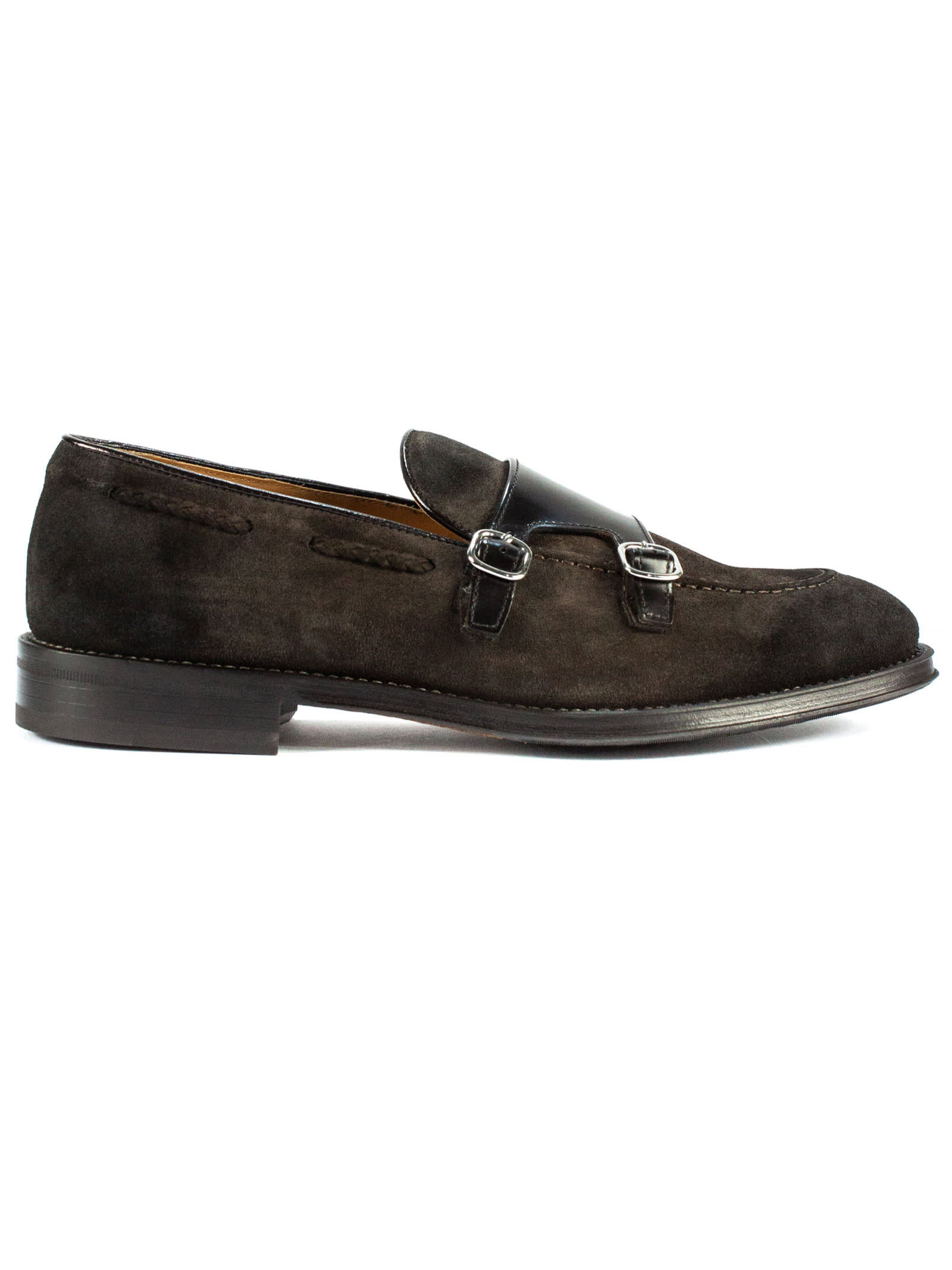 Doucal's Brown Suede Monk Strap Loafers