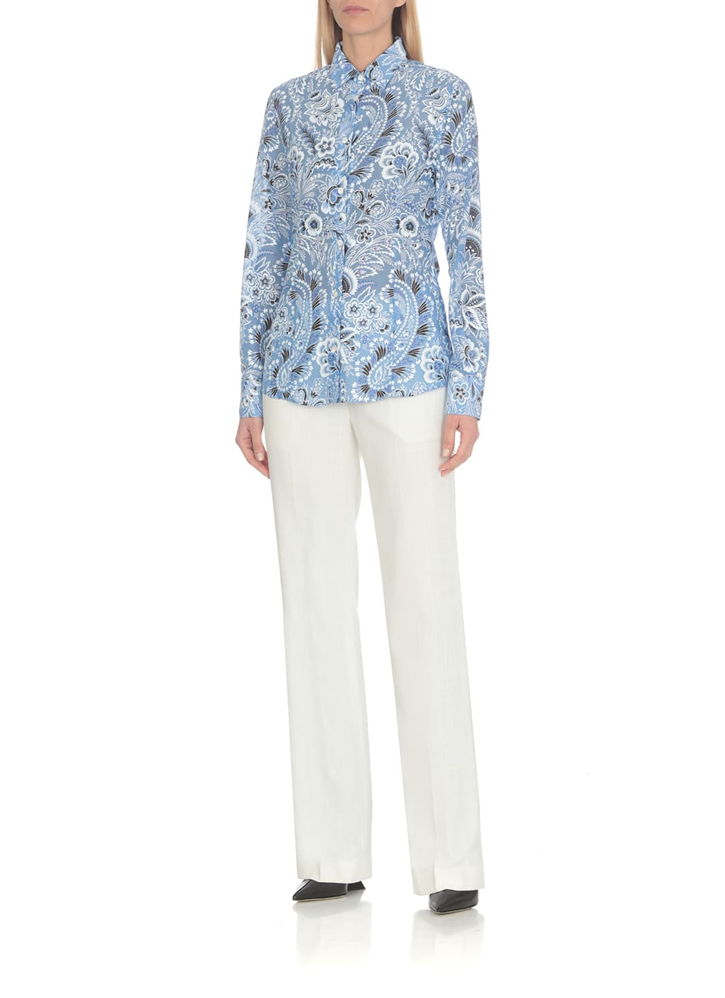 Etro Paisley-print Cotton Blend Shirt In Light Blue
