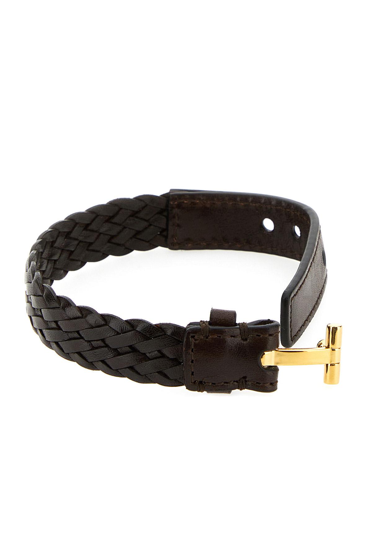 Shop Tom Ford Dark Brown Leather Bracelet