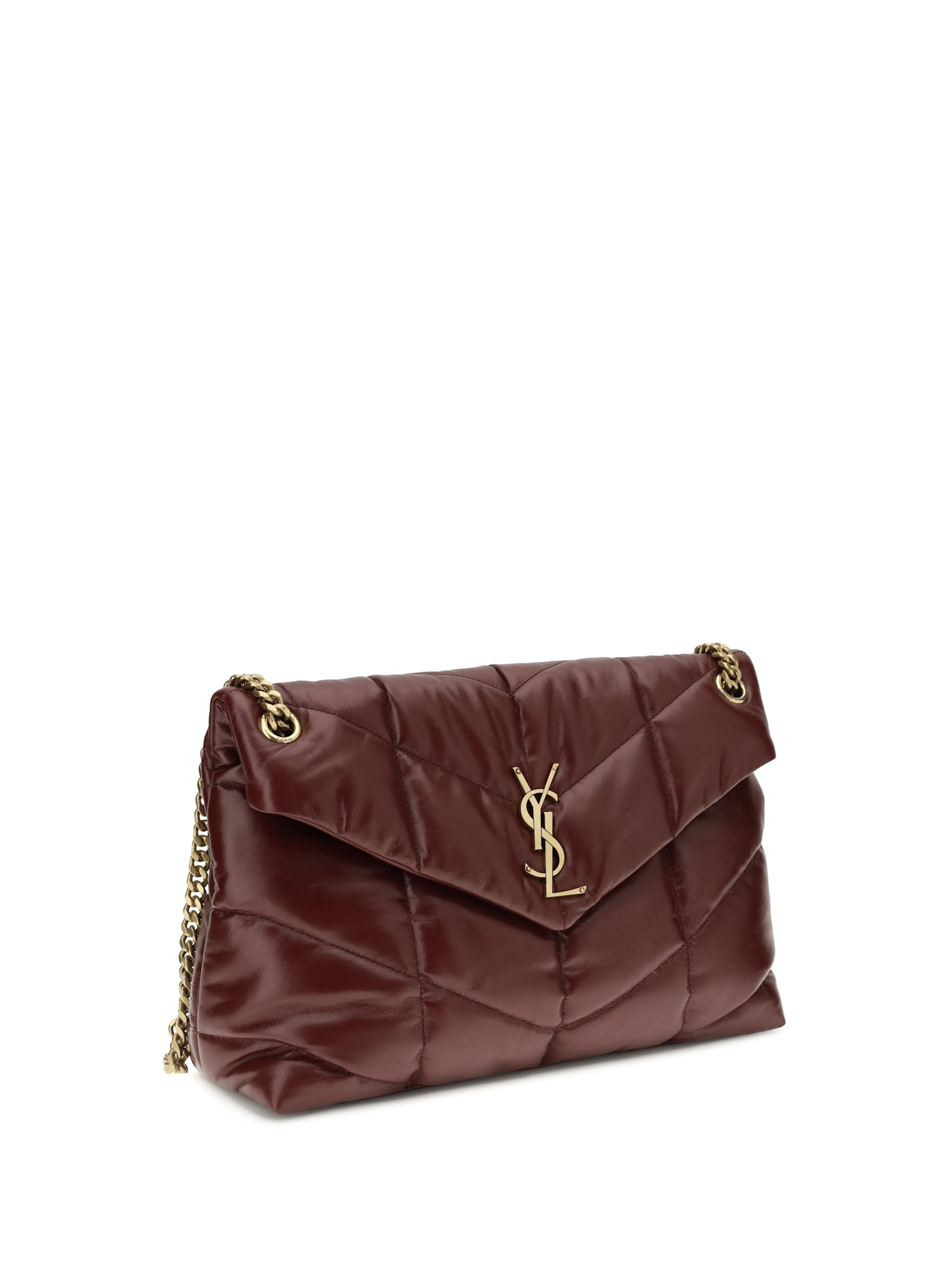 Saint Laurent Medium Puffer Bag In Glossy Leather In Burgundy