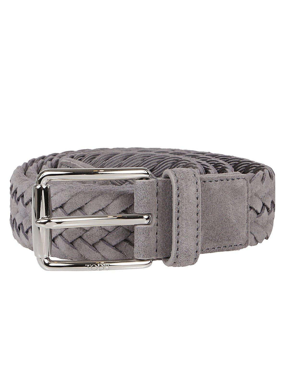 Shop Tod's Braided Buckle Belt In Grey