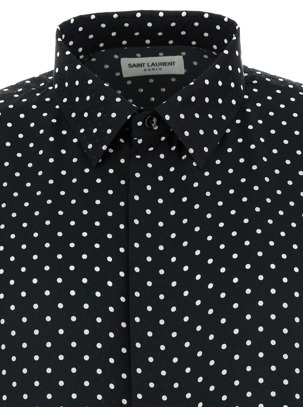 Shop Saint Laurent Black All-over Polka Dot Pattern Shirt In Silk Man