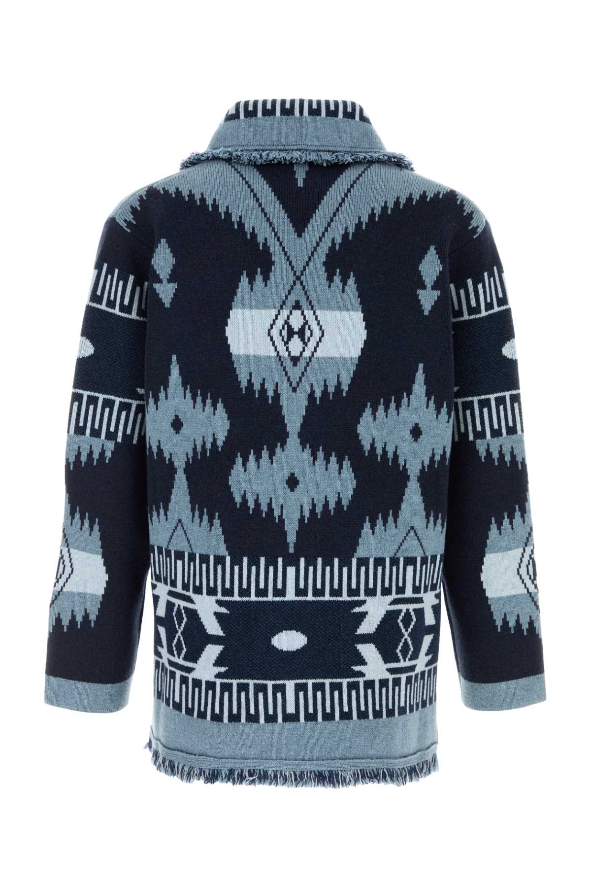 Alanui Cashmere Cardigan With Embroidered Geometric Pattern In Blue