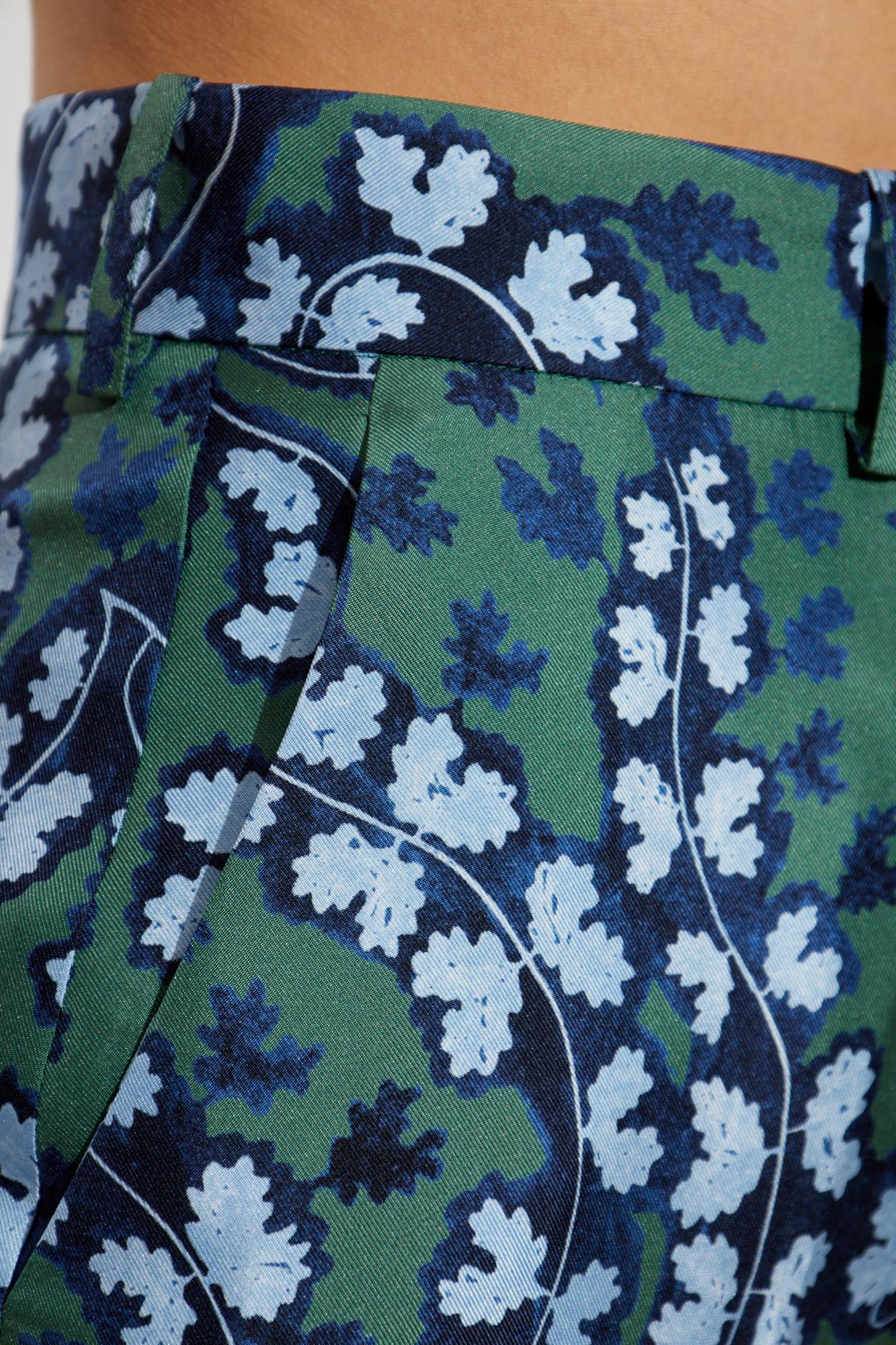 Lanvin Wide Leg High Waist Trousers With Floral Pattern In Meleze