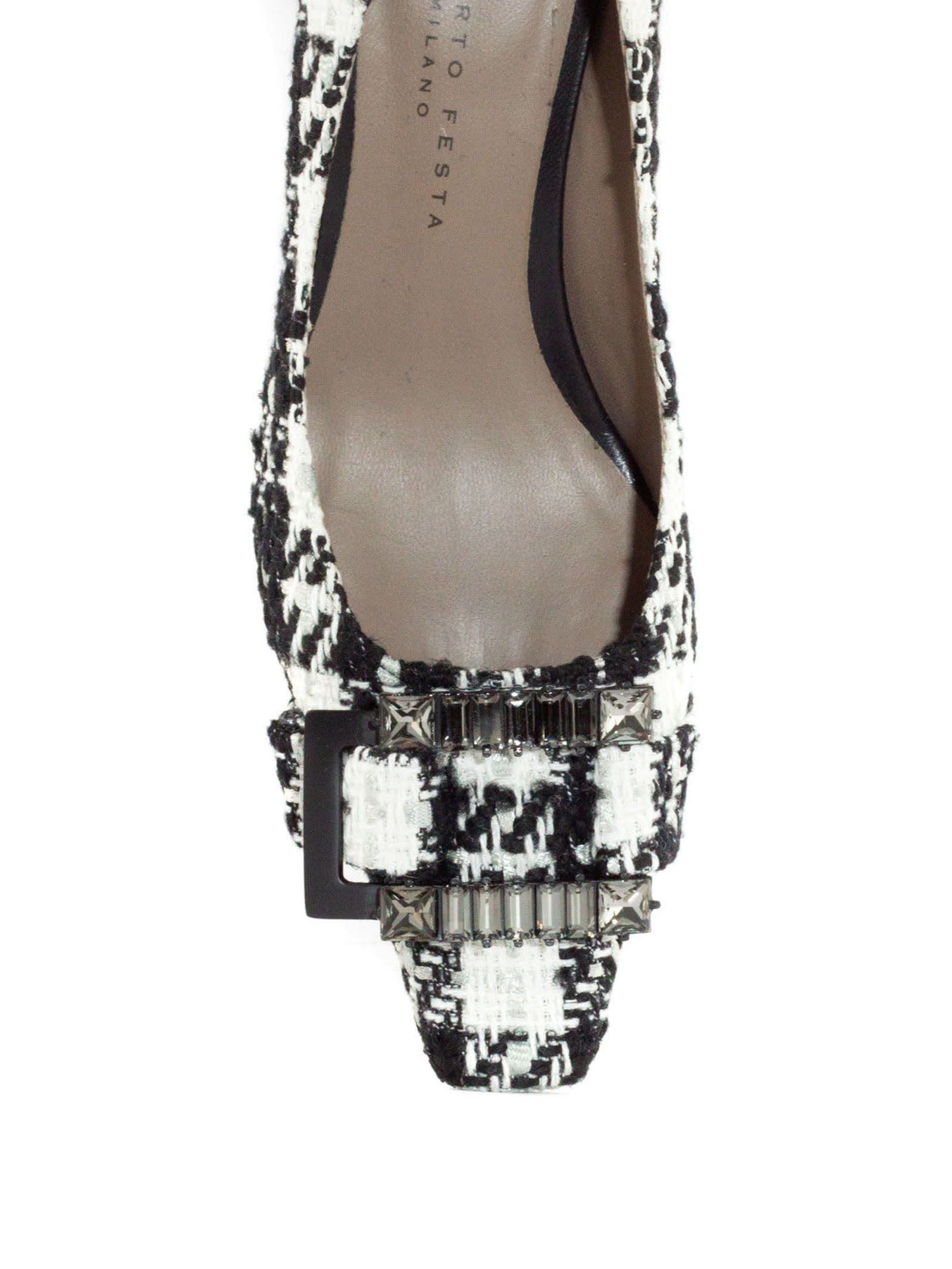 Shop Roberto Festa White And Black Bouclè Only Pumps