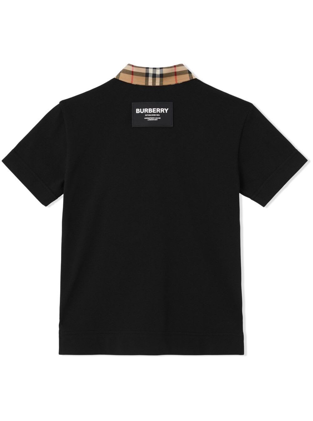 Shop Burberry Black Polo T-shirt With Vintage Check Motif In Cotton Baby