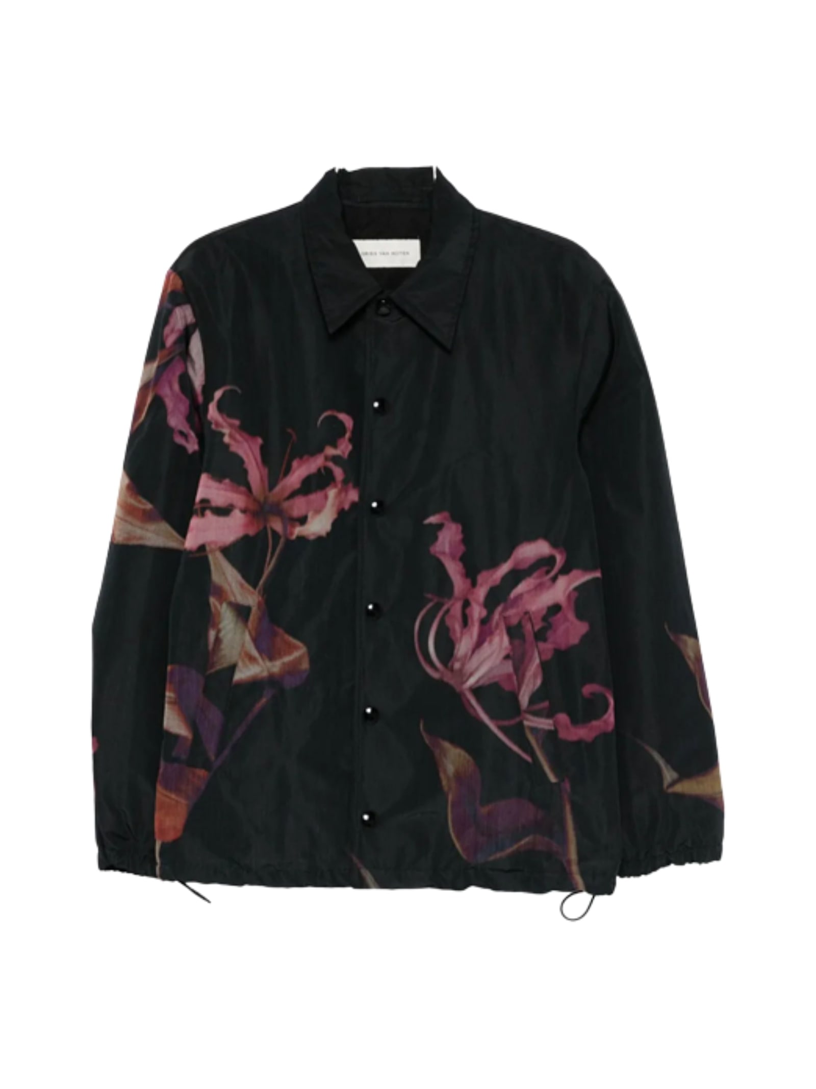 Dries Van Noten Floral Print Blouson Featuring Drawstring Hem In Black