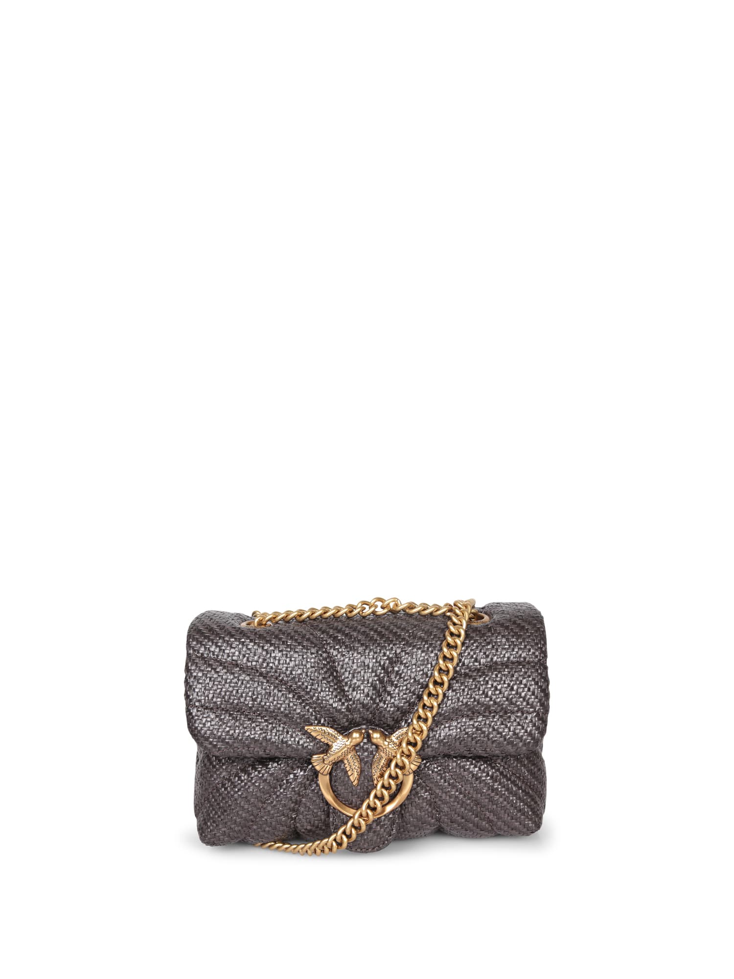 Pinko Love Puff Mini Raffia Grey Bag