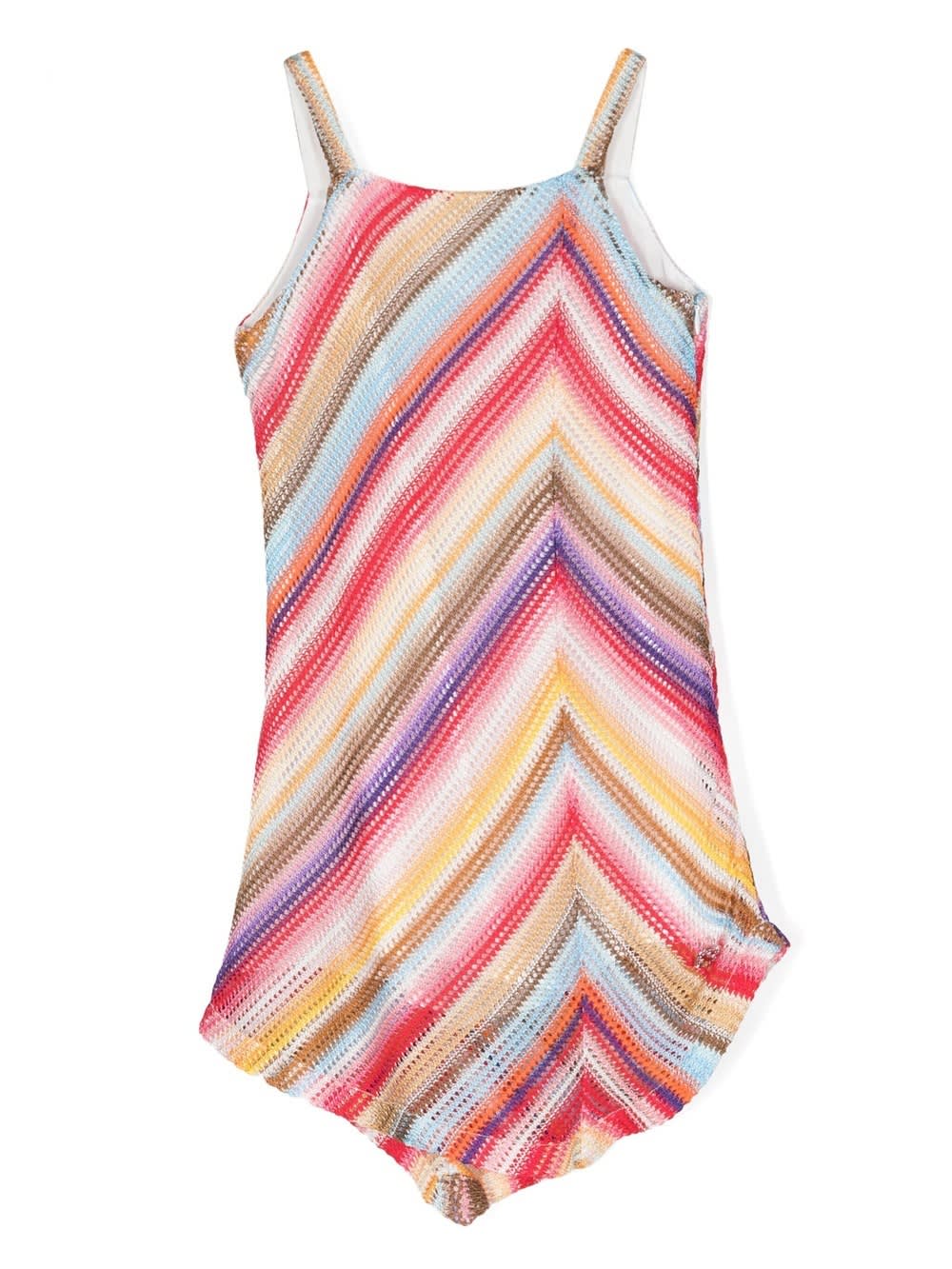Shop Missoni Asymmetrical Multicoloured Knitted Sleeveless Dress
