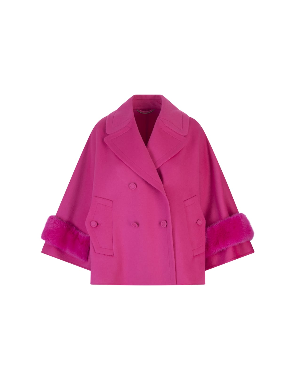 Ermanno Scervino Short Coat In Fuchsia Double Wool With Fur
