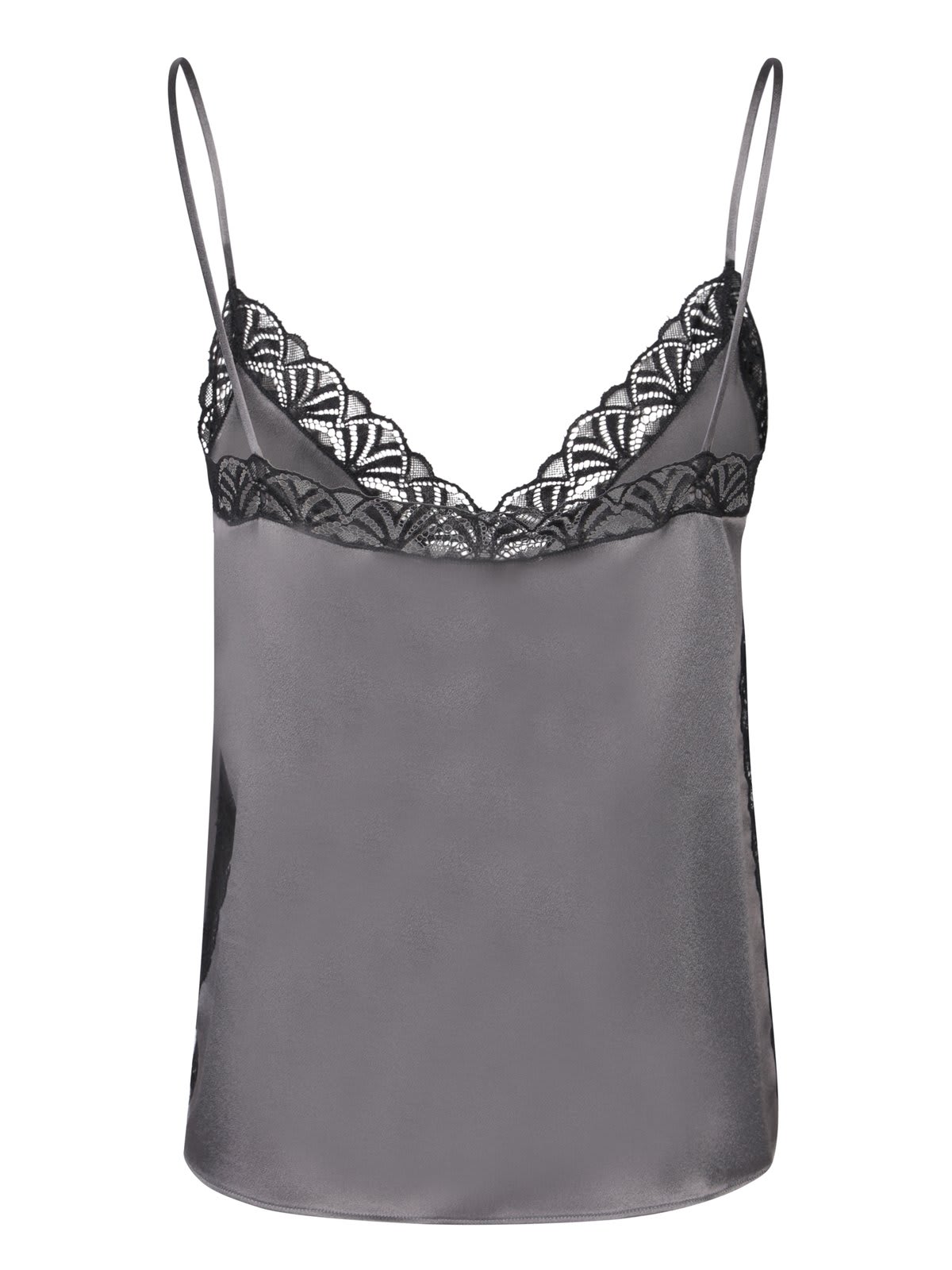 Shop Alberta Ferretti Lace-detailed Satin Top In Grigio