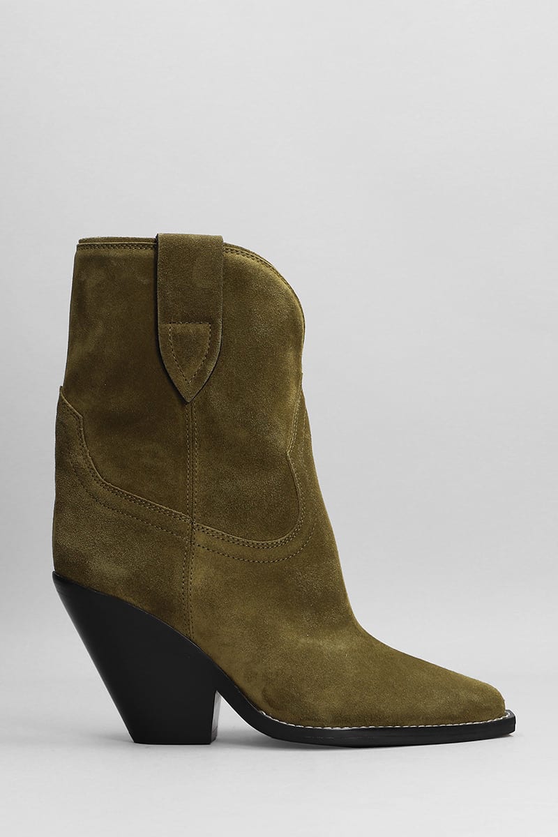 Isabel Marant Leyane Texan Ankle Boots In Khaki Suede