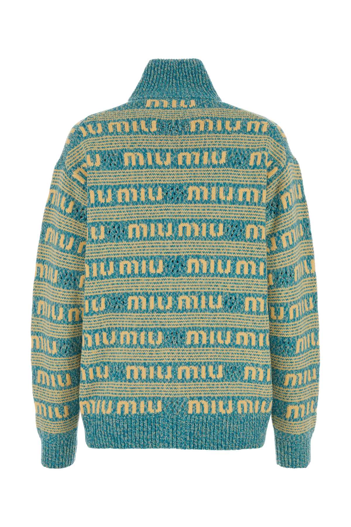 Shop Miu Miu Embroidered Wool Blend Oversize Cardigan In Turchese