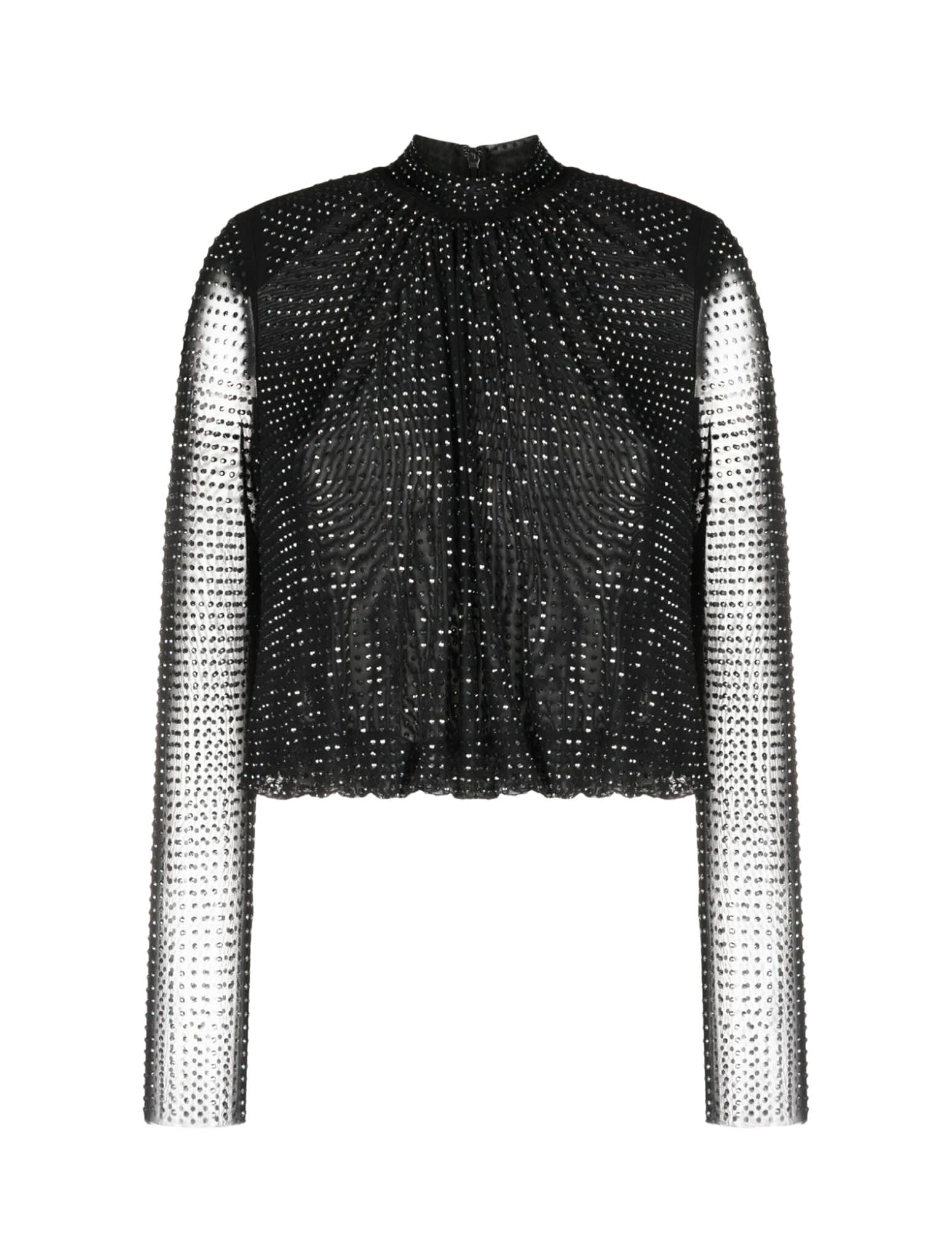 self-portrait Black Rhinestone Mesh Top