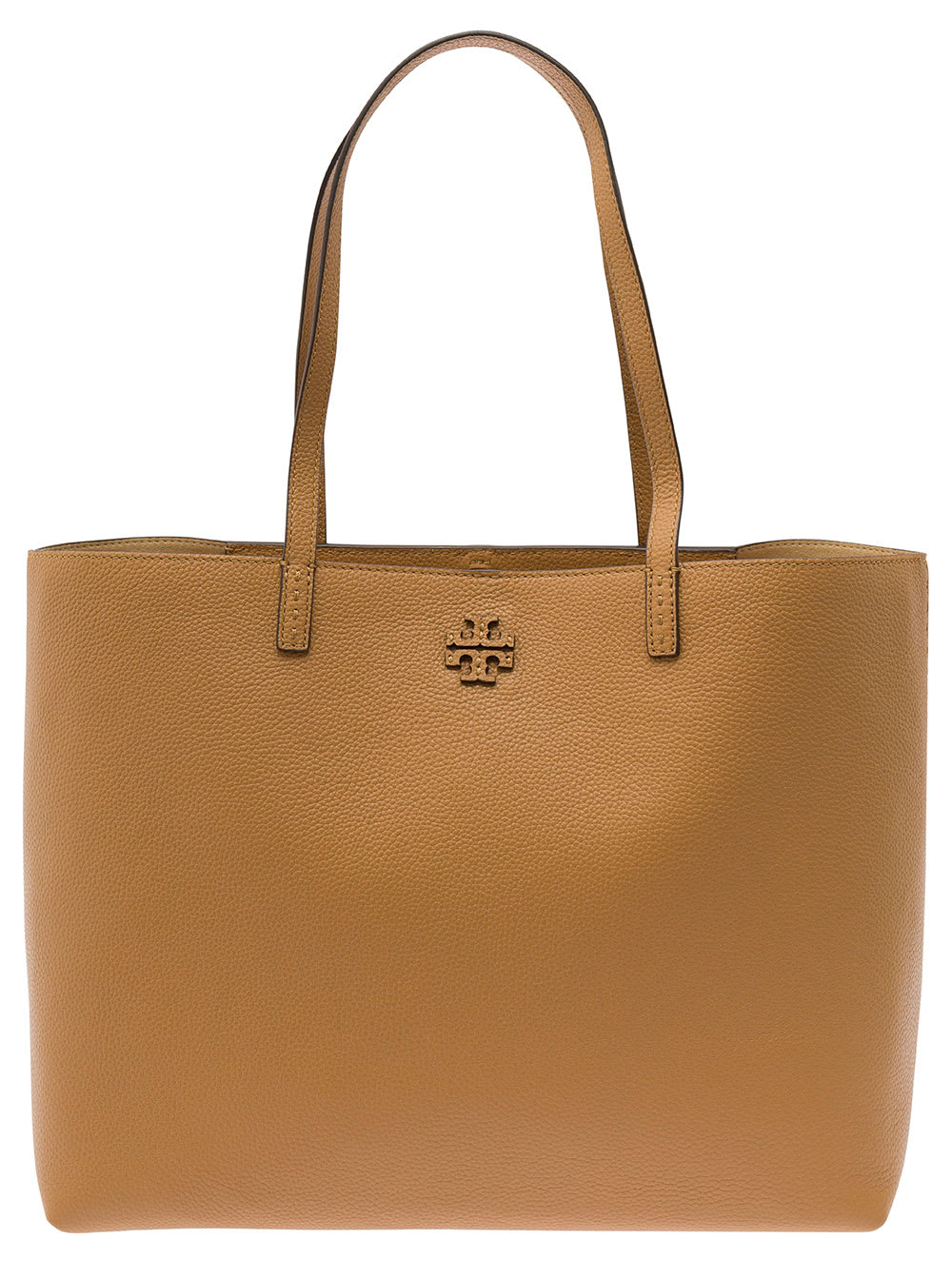 Shop Tory Burch Mcgraw Beige Tote Bag Wit Double T Detail In Grainy Leather Woman In Brown