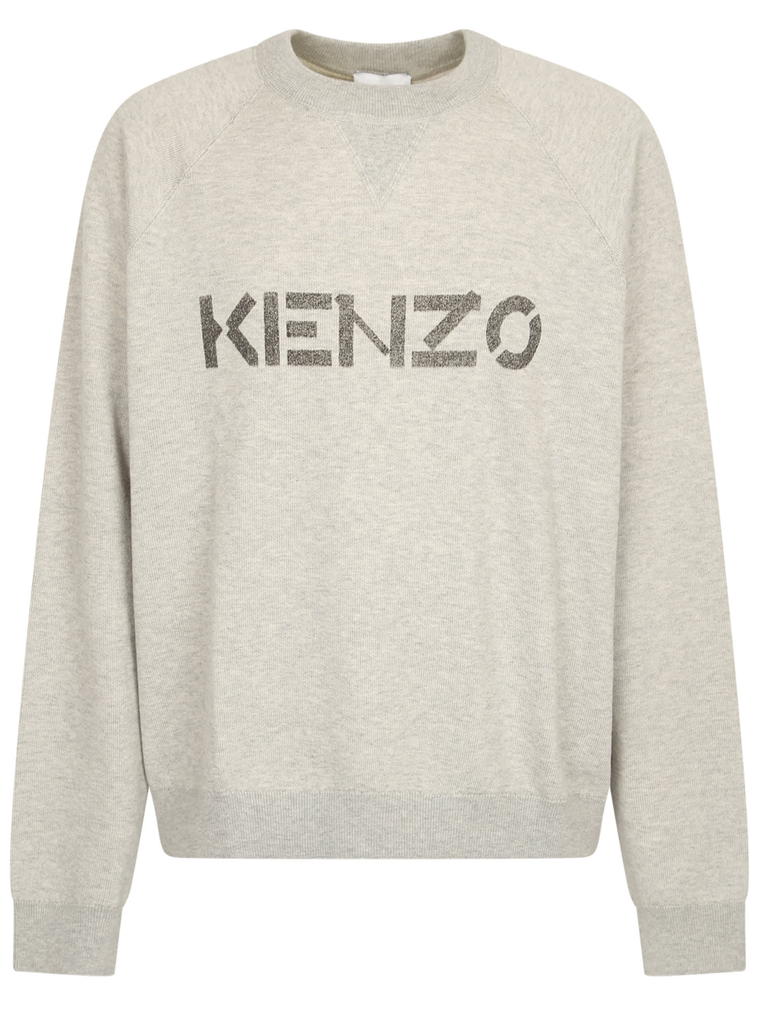 Kenzo Pull Giro Logo Merino Cot Beige
