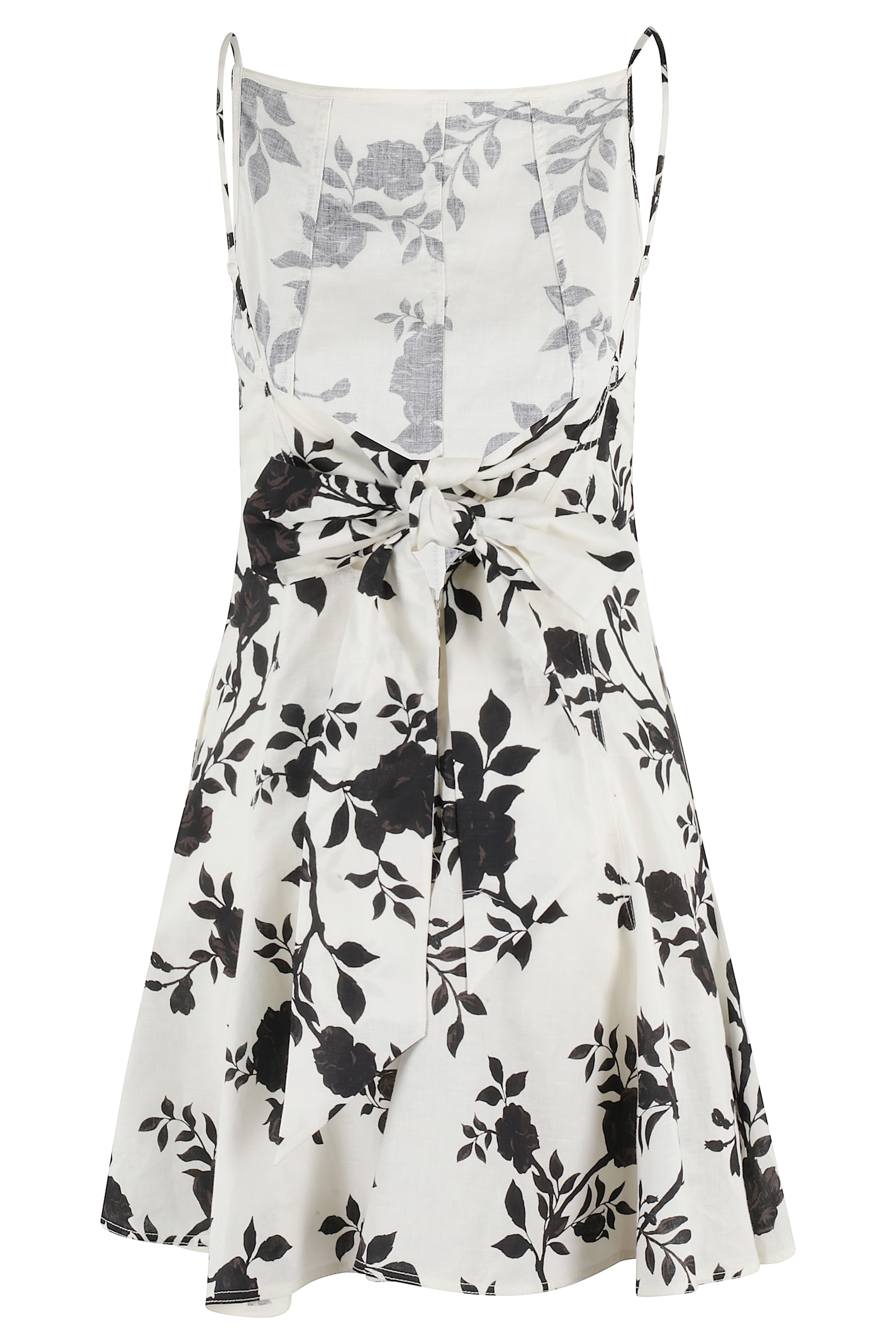 Self-portrait Linen-cotton Floral Mini Dress In Black Cream