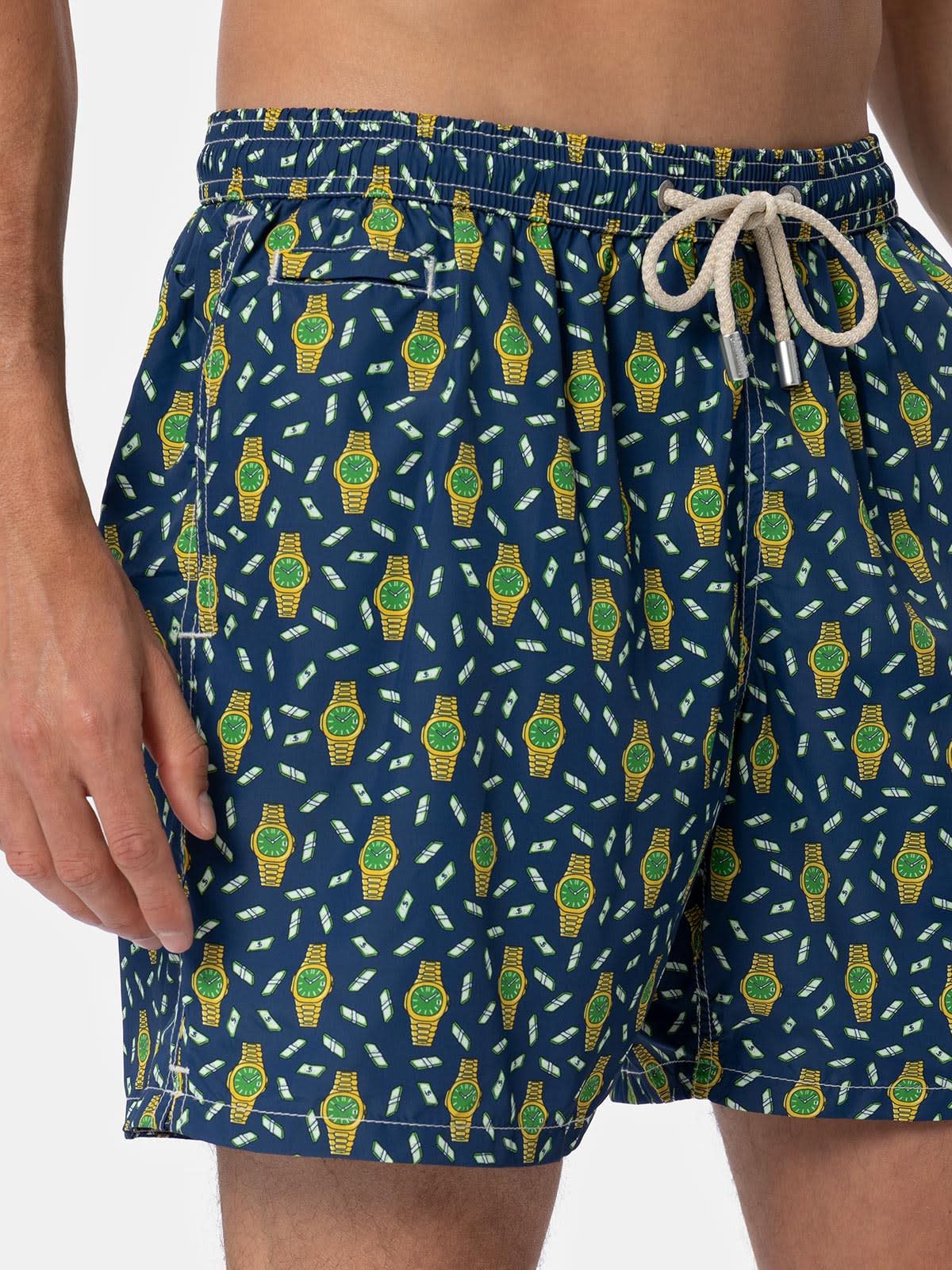 Mc2 Saint Barth Watches-print Swim Shorts In Blue Navy