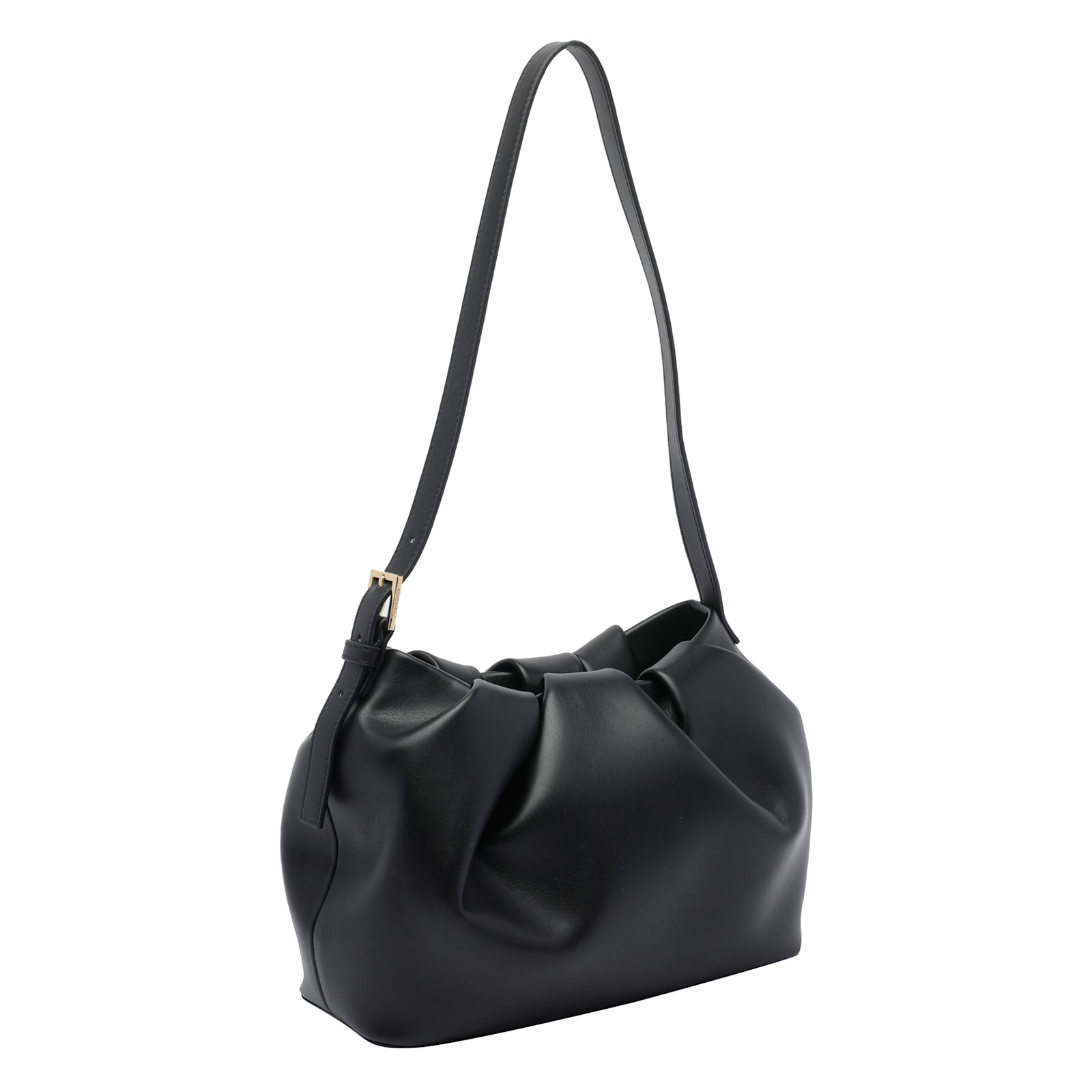 Themoirè Slouchy Vegan Shoulder Bag With Adjustable Strap In Black