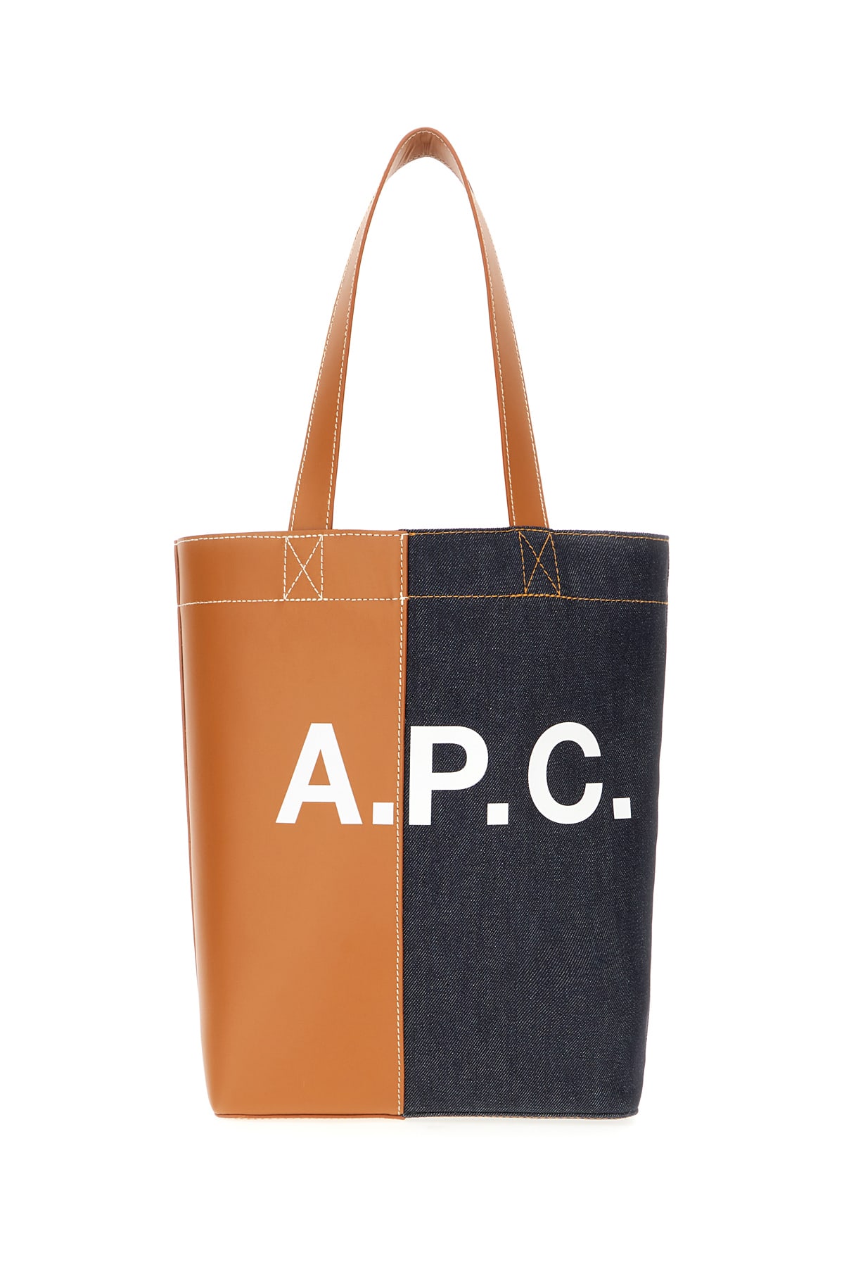 Shop Apc Multicolor Denim And Fabric Axel Shoulder Bag In Caramel