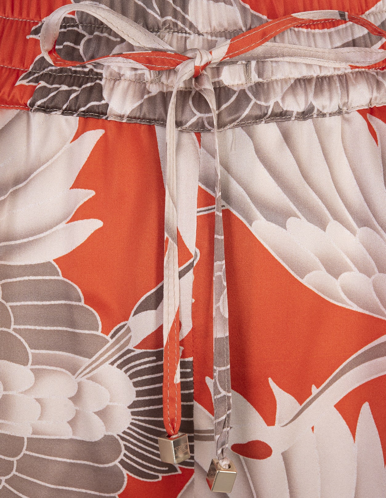 Shop Kiton Printed Silk Drawstring Trousers In Orange