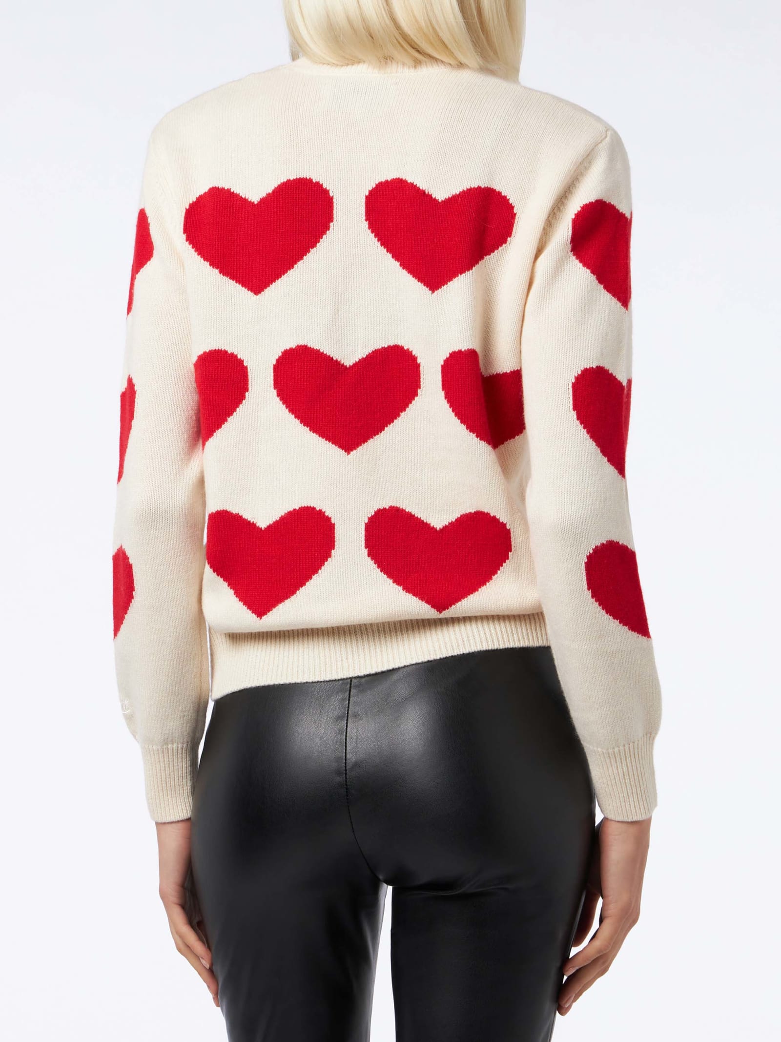 Mc2 Saint Barth Heart-knit Slogan-embroidered Jumper In White