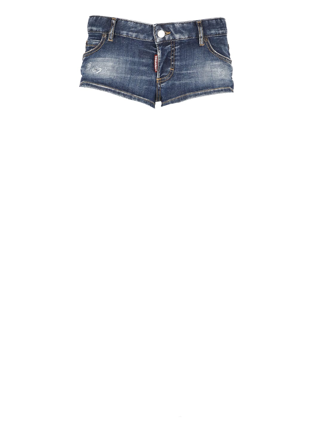 Dsquared2 Splatter Effect Micro Shorts With Patch In Blue