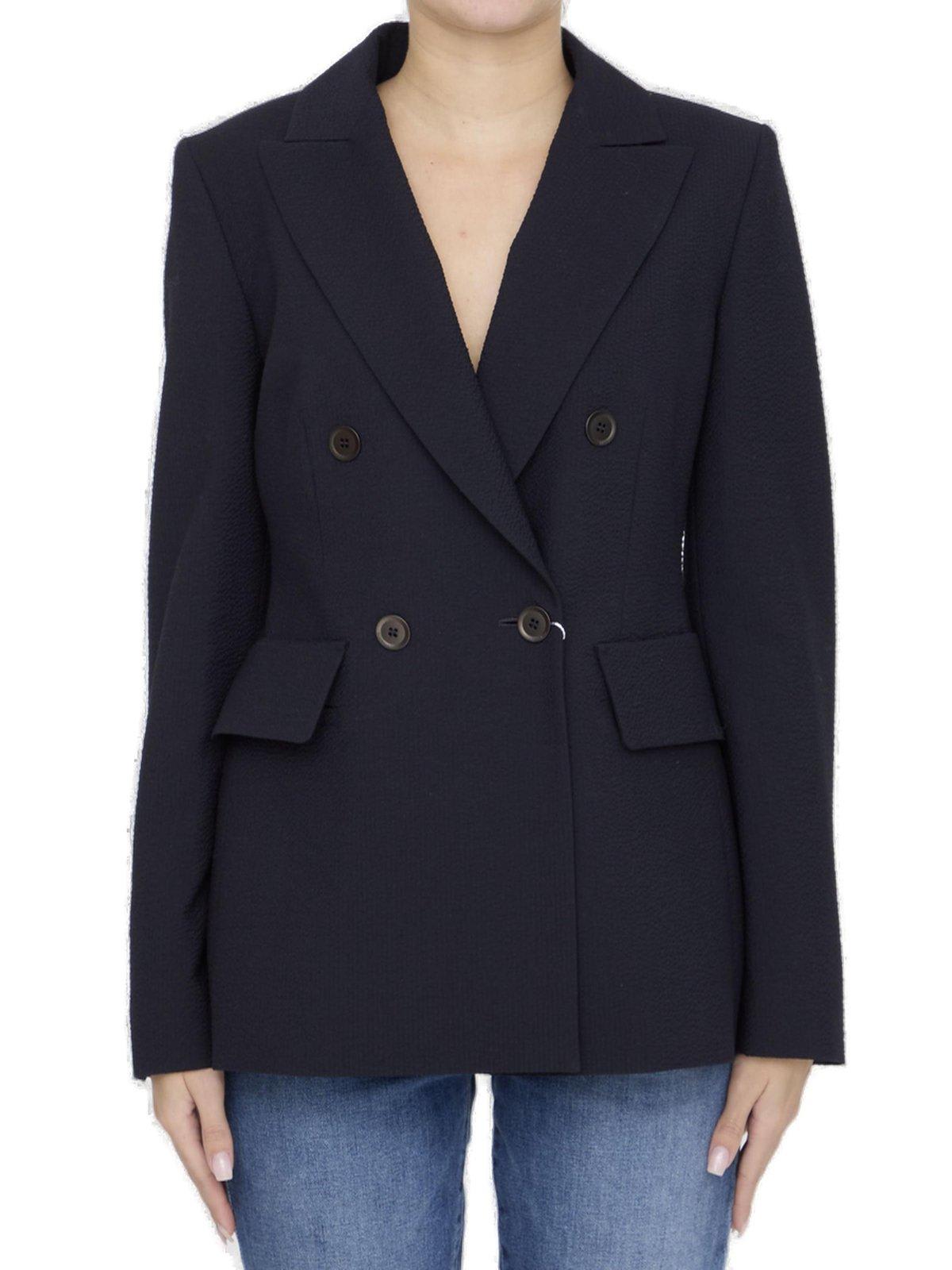 Shop Max Mara Albero Double-breasted Long-sleeved Jacket In Blue