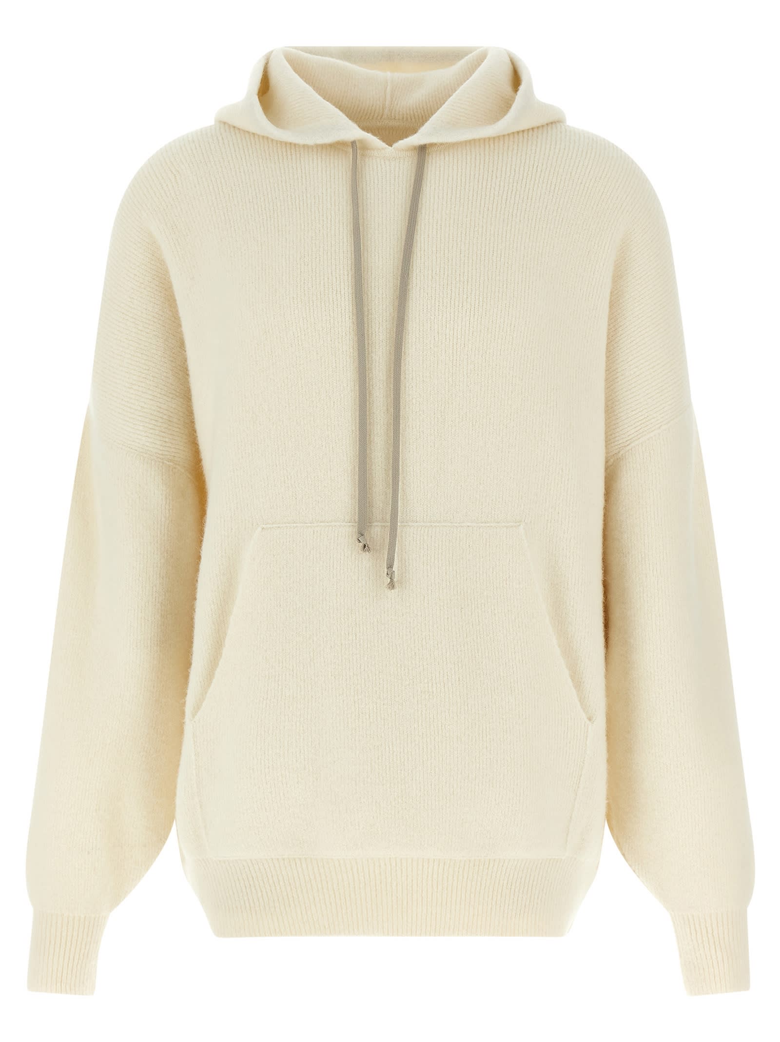 Rick Owens Hooded Sweater With Drawstring And Pocket In White
