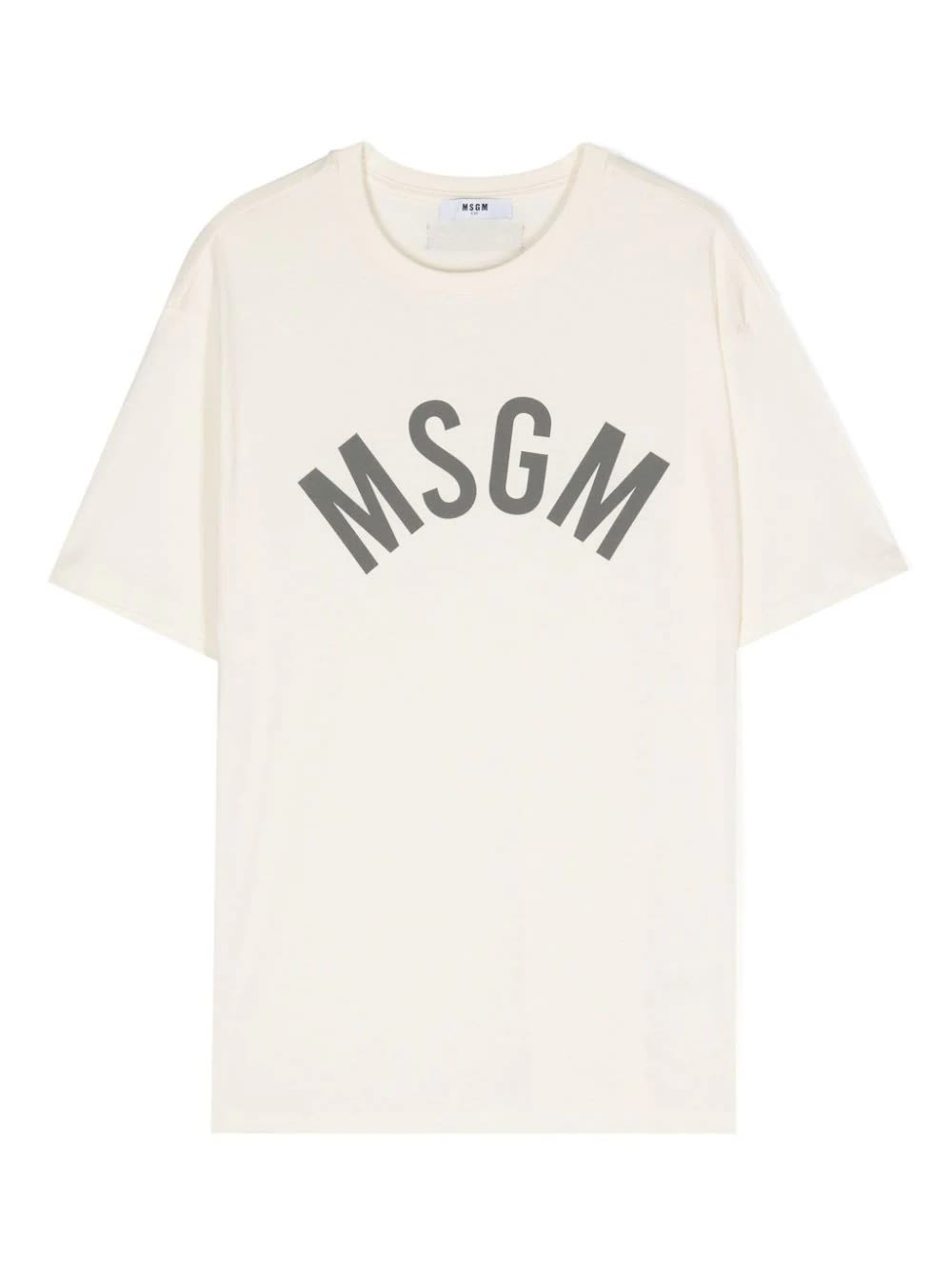 Msgm Kids' Cream T-shirt With Arched Logo In White