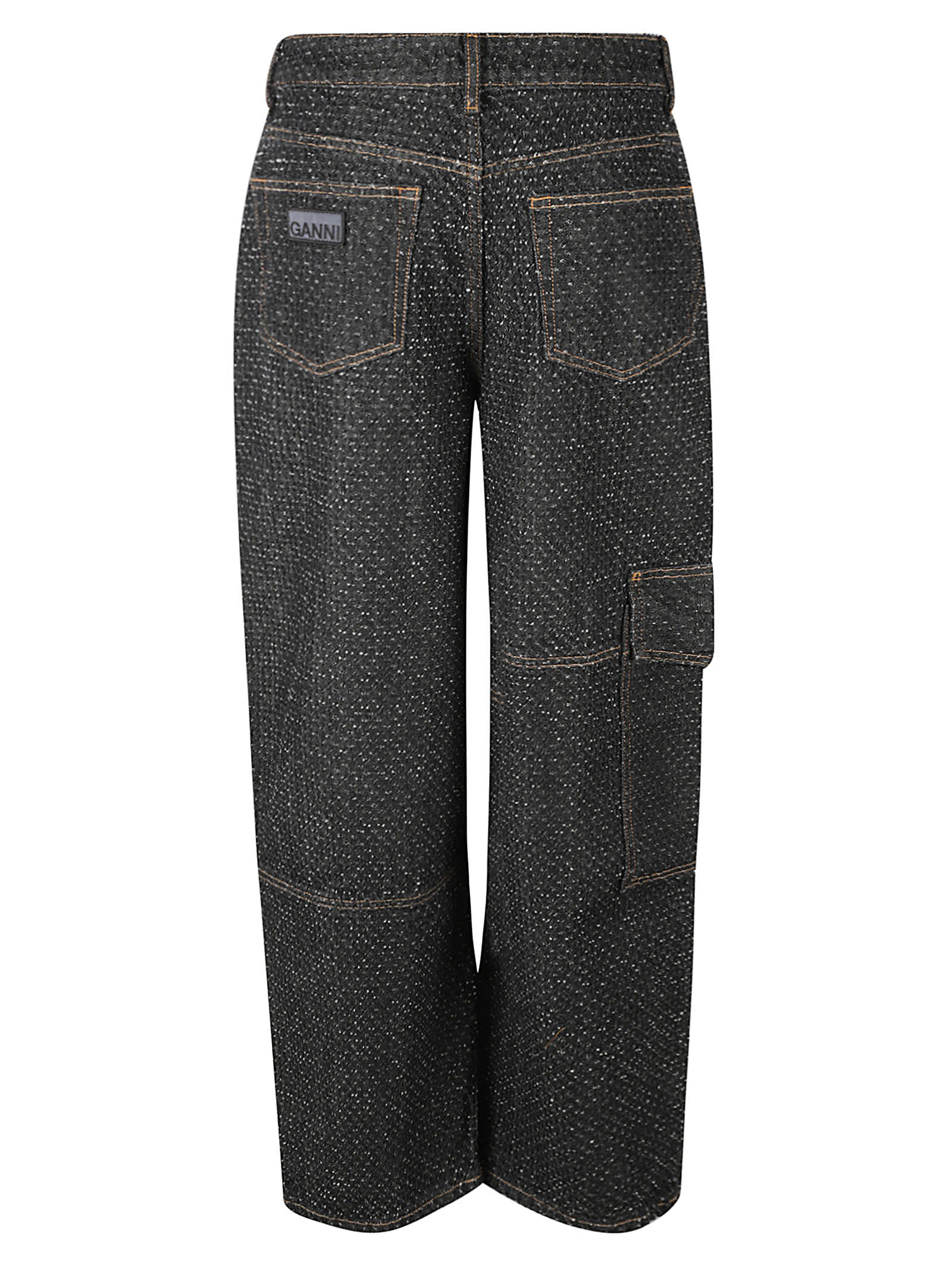 Shop Ganni Fluffy Denim Carpenter Jeans In Black