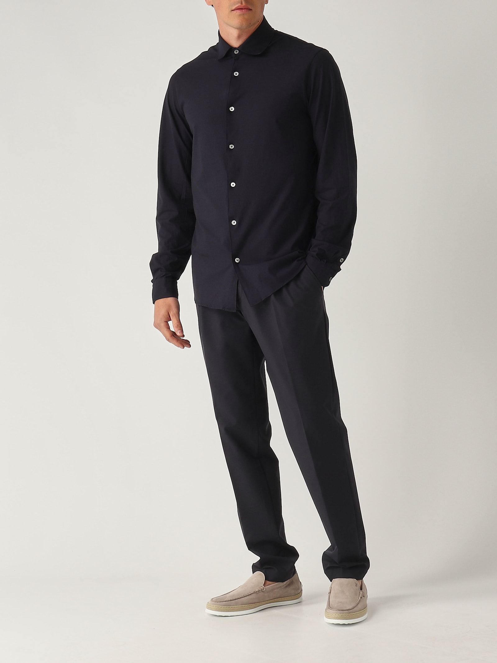 Filippo De Laurentiis Camicia M/l Basica In Crepe Cotton Shirt In Black