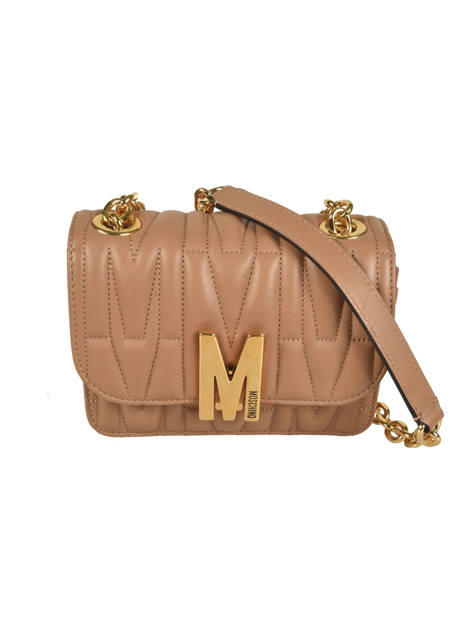 Shop Moschino Logo Quilted Shoulder Bag In Brown