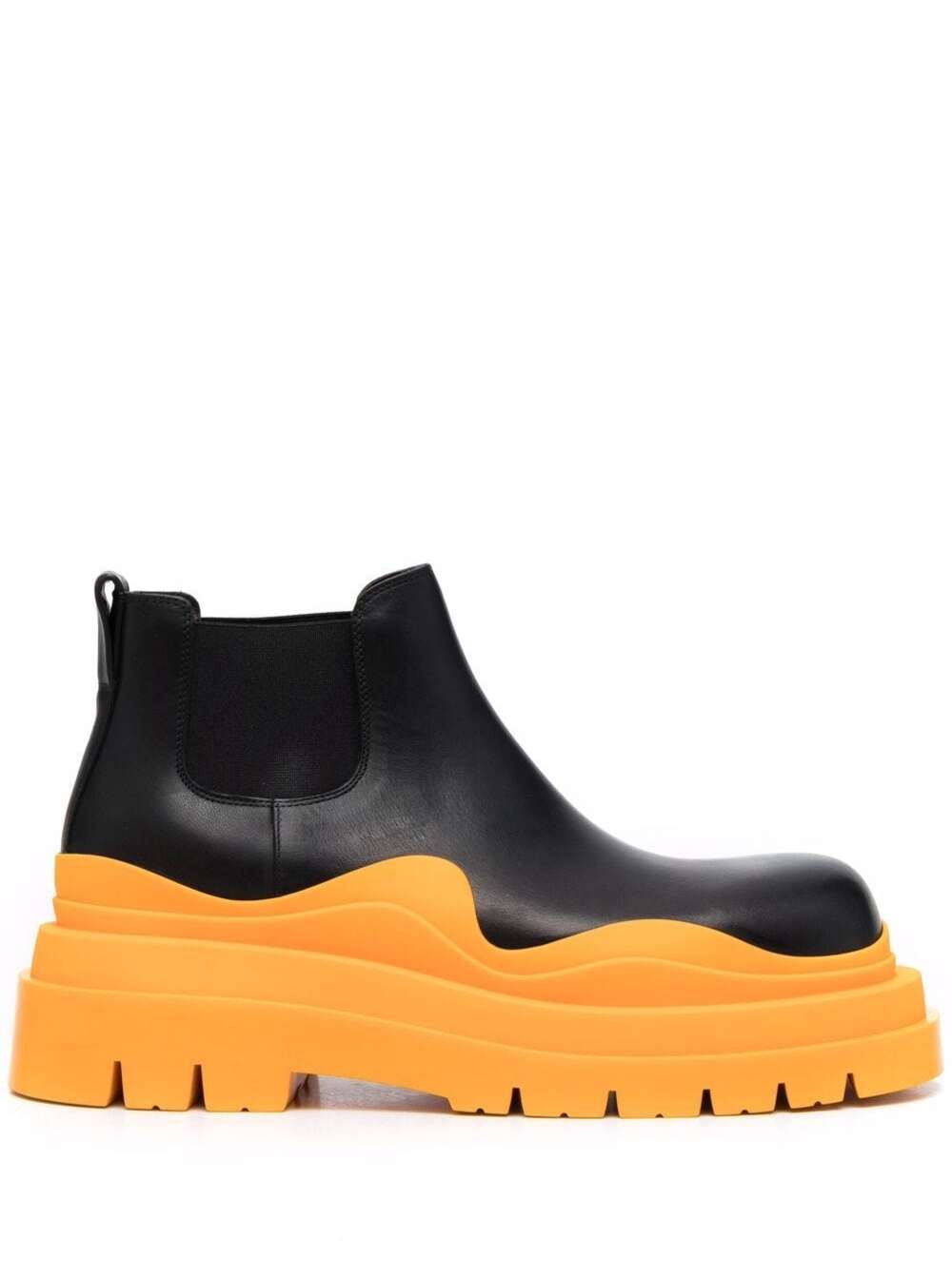 Bottega Veneta Black Leather Tire Ankle Boots With Orange Rubber Outsole