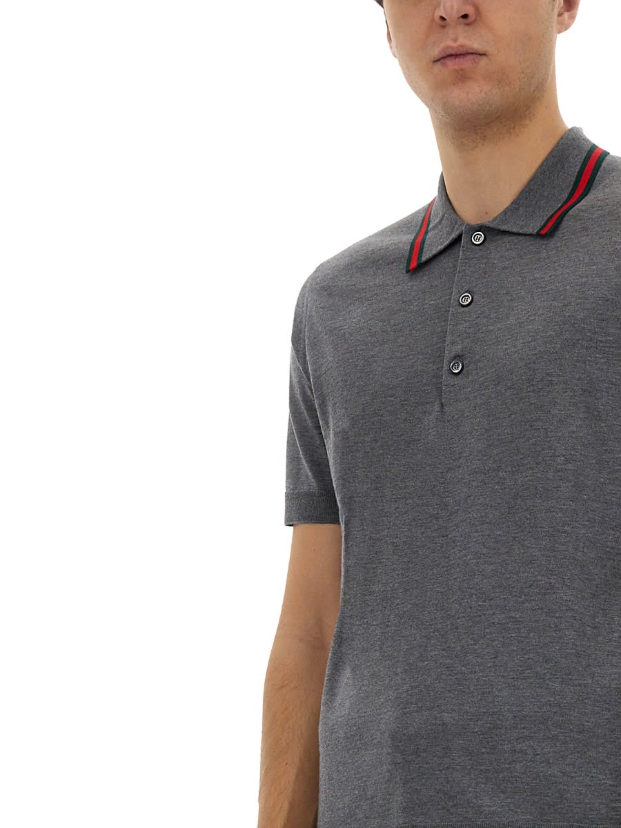 Gucci Grey Knit Web Polo Shirt