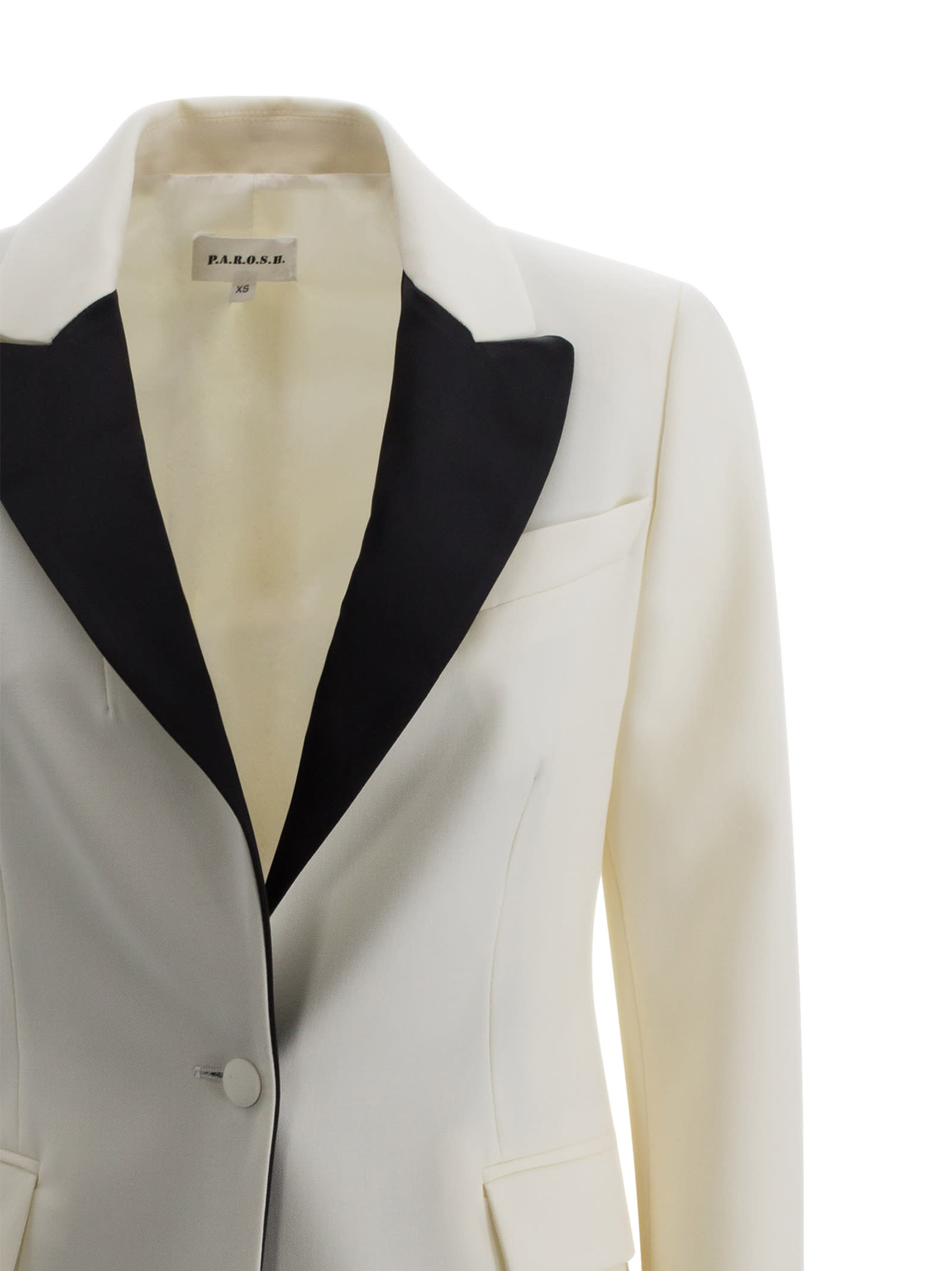 Shop P.a.r.o.s.h Satin-lapel Double-breasted Blazer In Cream