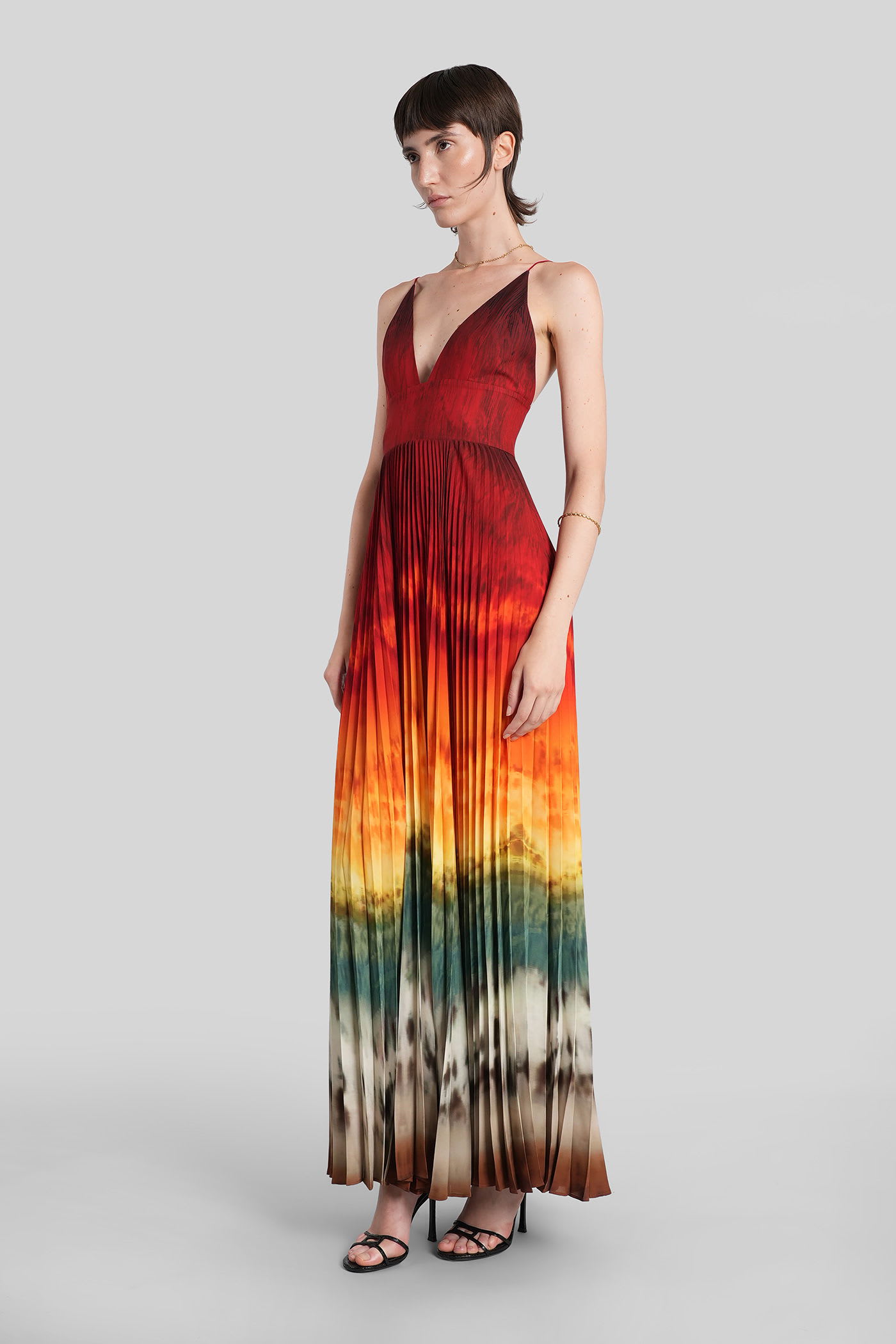 Alice And Olivia Lauren Pleated Maxi Dress In Crystal Tie Dye In Red